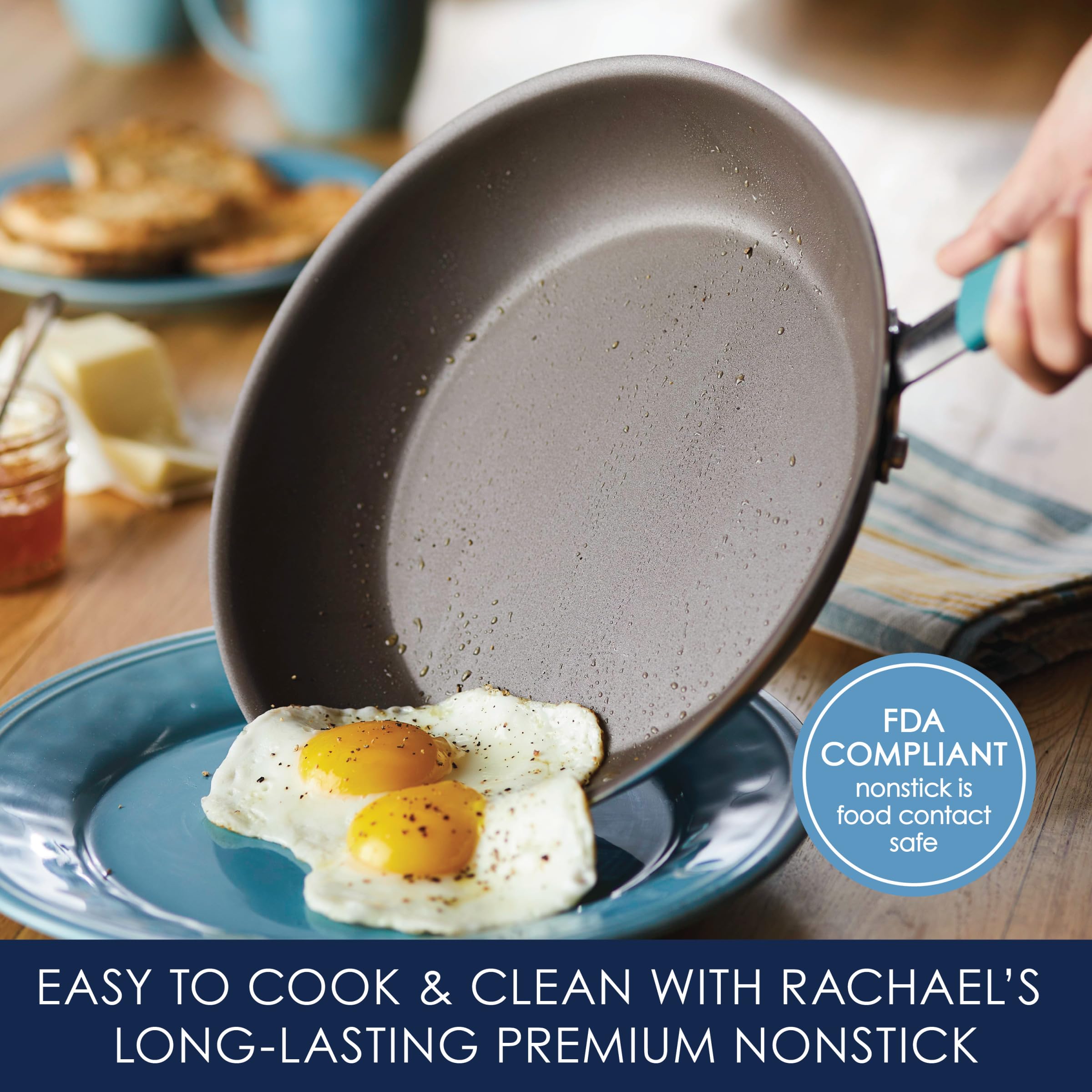 Rachael Ray Cucina Hard Anodized Nonstick Cookware Pots and Pans Set, 12 Piece, Gray with Blue Handles