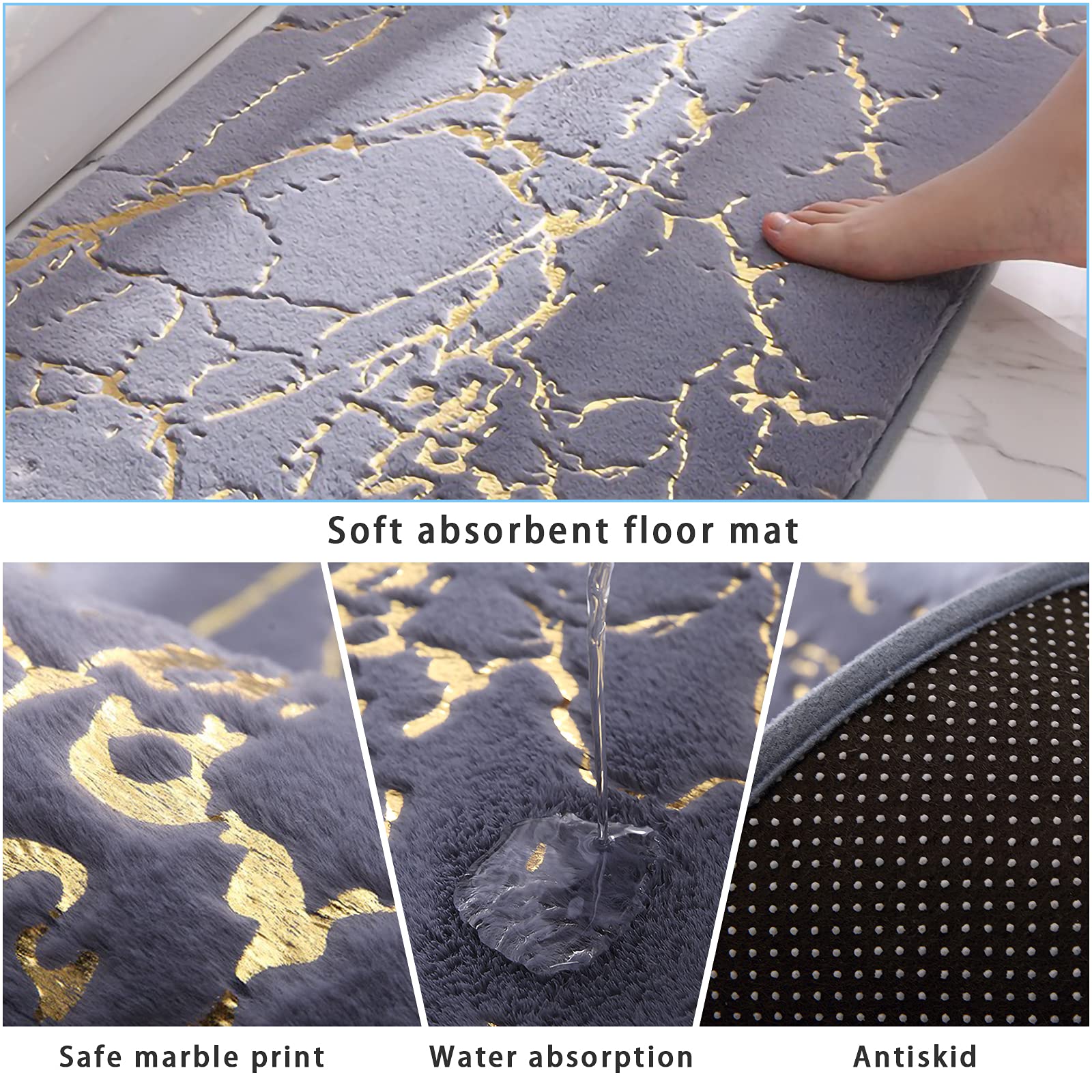 Eanpet Marble Bathroom Rugs Nonslip Black Gold Bathroom Mats Ultra Soft Washable Bath Mats For Bathroom Floor Mats Carpet Water