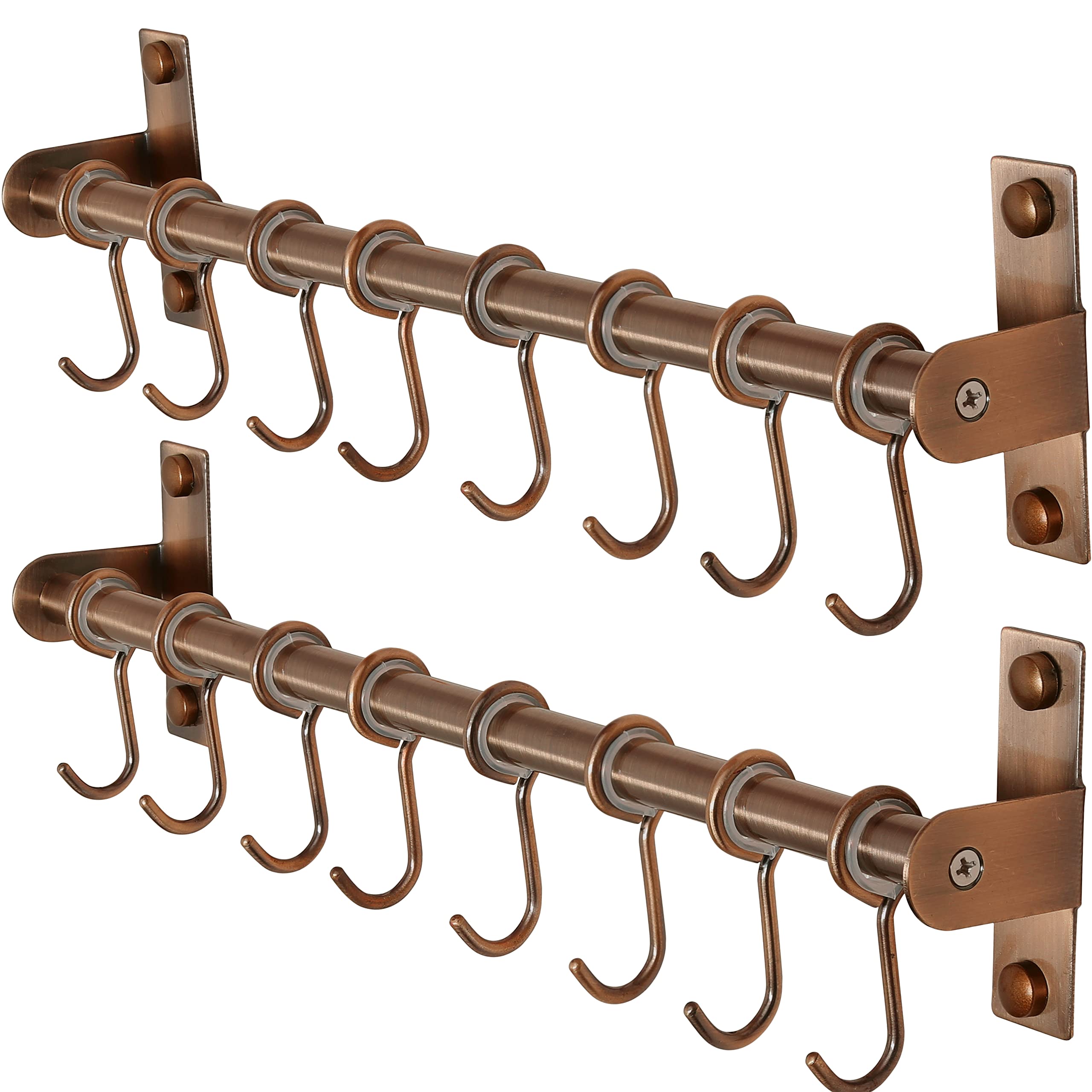 Dseap Pot Rack - Pots And Pans Hanging Rack Rail With 8 Hooks, Pot Hangers For Kitchen, Wall Mounted, Antique Copper, Pack Of 2
