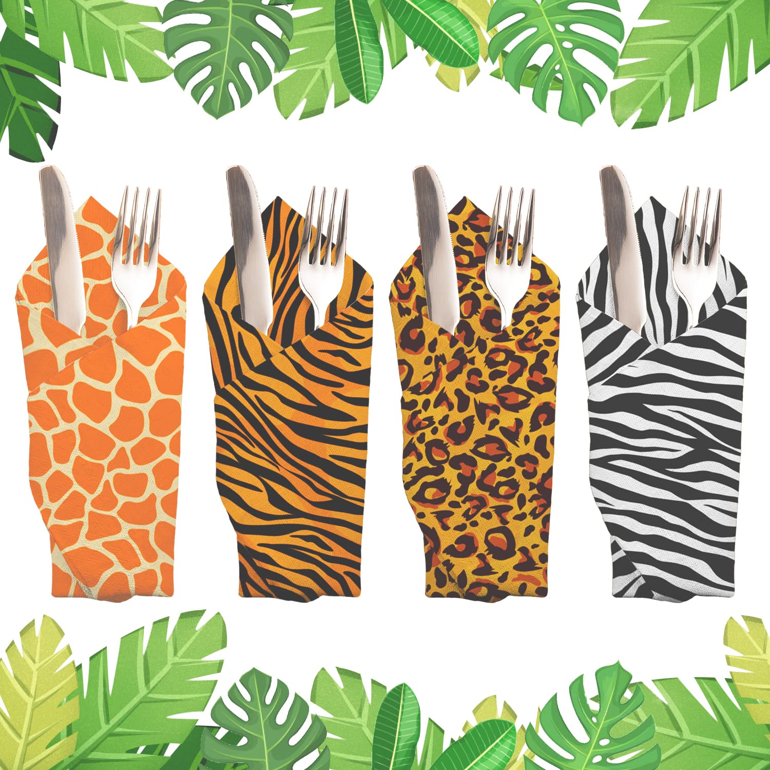 Jungle Safari Animal Print Party Disposable Napkins, Paper Napkins For Birthday Party, Baby Shower And Jungle Safari Themed Part