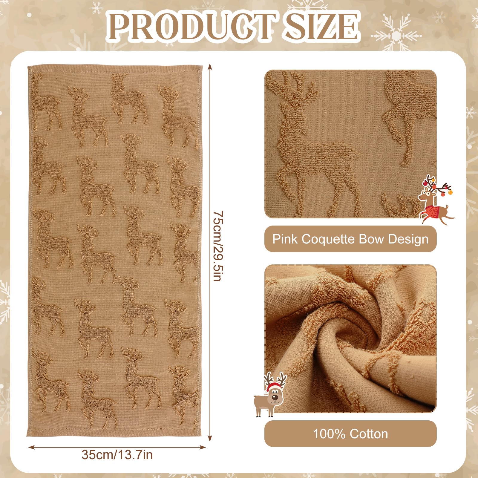 Breling 2 Pcs Christmas Hand Towels Brown Reindeer Bathroom Decorative Towels 100% Cotton Absorbent Jacquard Weave Bath Decor Wi