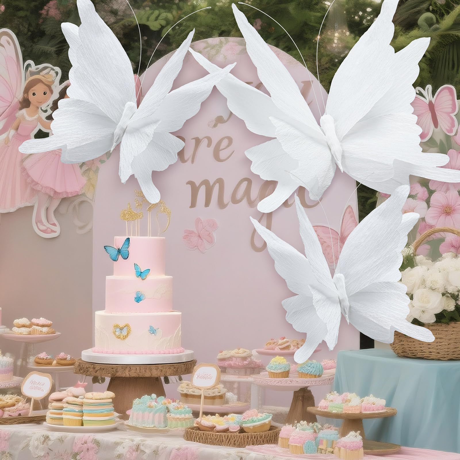 Honoson 3pcs Large Butterfly Party Decorations Hanging 3D Crepe Paper Butterfly Decoration Giant Supply for Christmas Party Birt