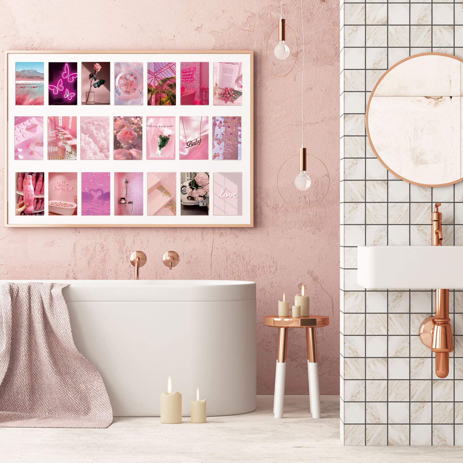 Tenare 60 Pcs Pink Aesthetic Picture For Wall Collage Rose Pink Collage Kit Room Decor For Teen Girls Pink Posters For Bedroom C