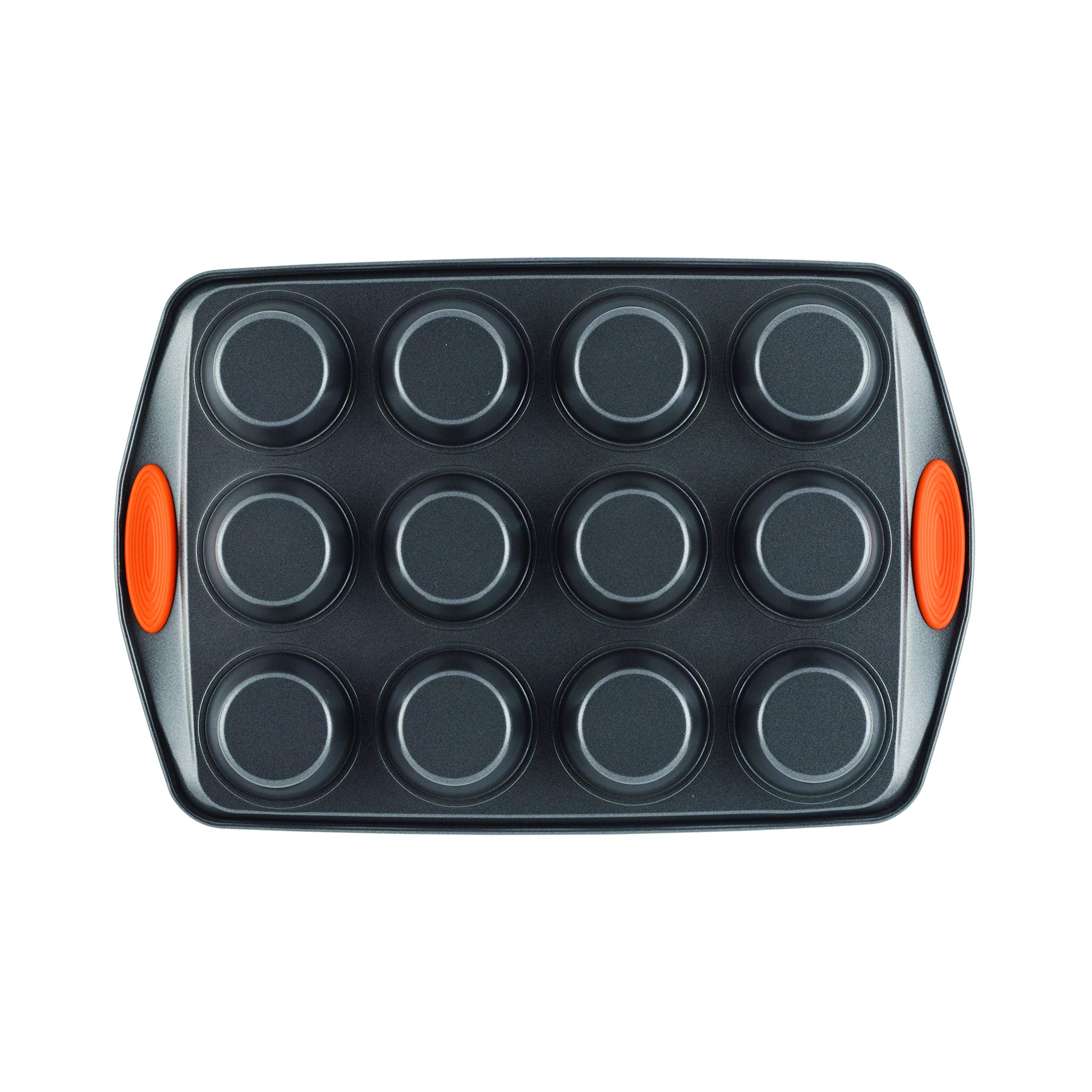 Rachael Ray Yum -O Nonstick Bakeware 12-Cup Muffin Tin With Grips / Nonstick 12-Cup Cupcake Tin With Grips - 12 Cup, Gray