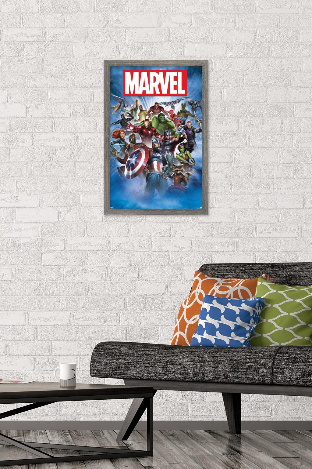 Trends International Marvel Comics - Group Shot Wall Poster, 14.725'' X 22.375'', Barnwood Framed Version