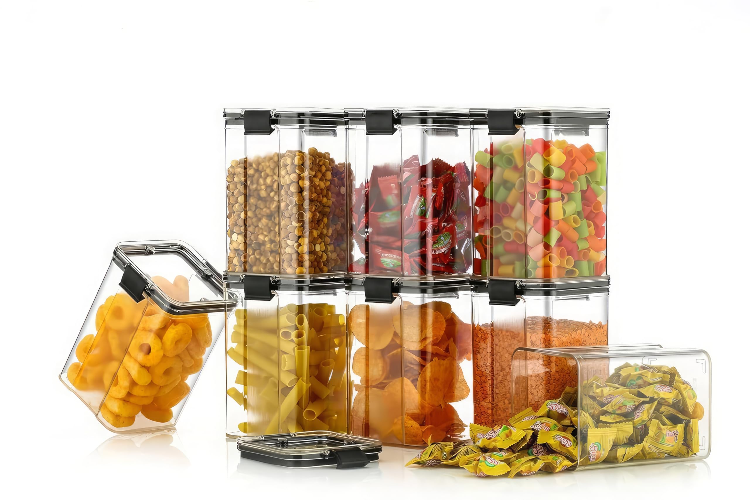 KWER 1200ml Air Tight Container Set For Kitchen Set For Home Kitchen Items Storage Containers Kitchen Black 6, Plastic