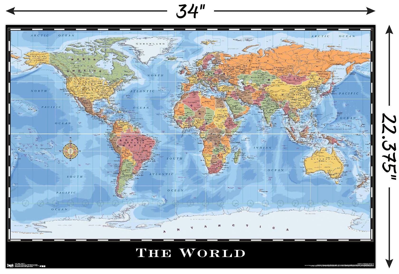 Trends International World Map Wall Poster Unframed 22.375" x 34" Model RP15214