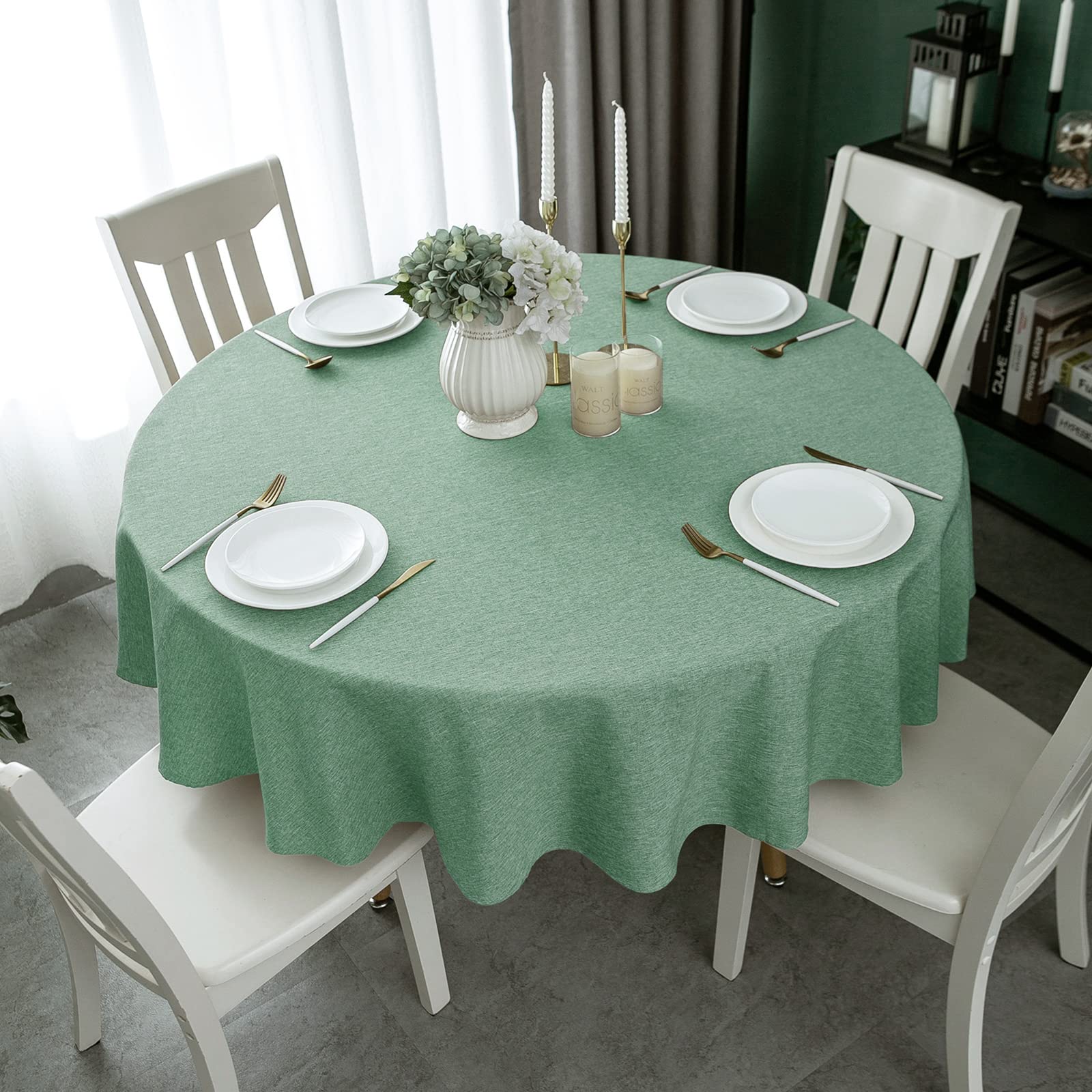 Qidordour Round Tablecloth,60 Inch Diameter,Faux Linen Table Cloth,Water Resistant Spill-Proof Wipeable Polyester Dining Table C