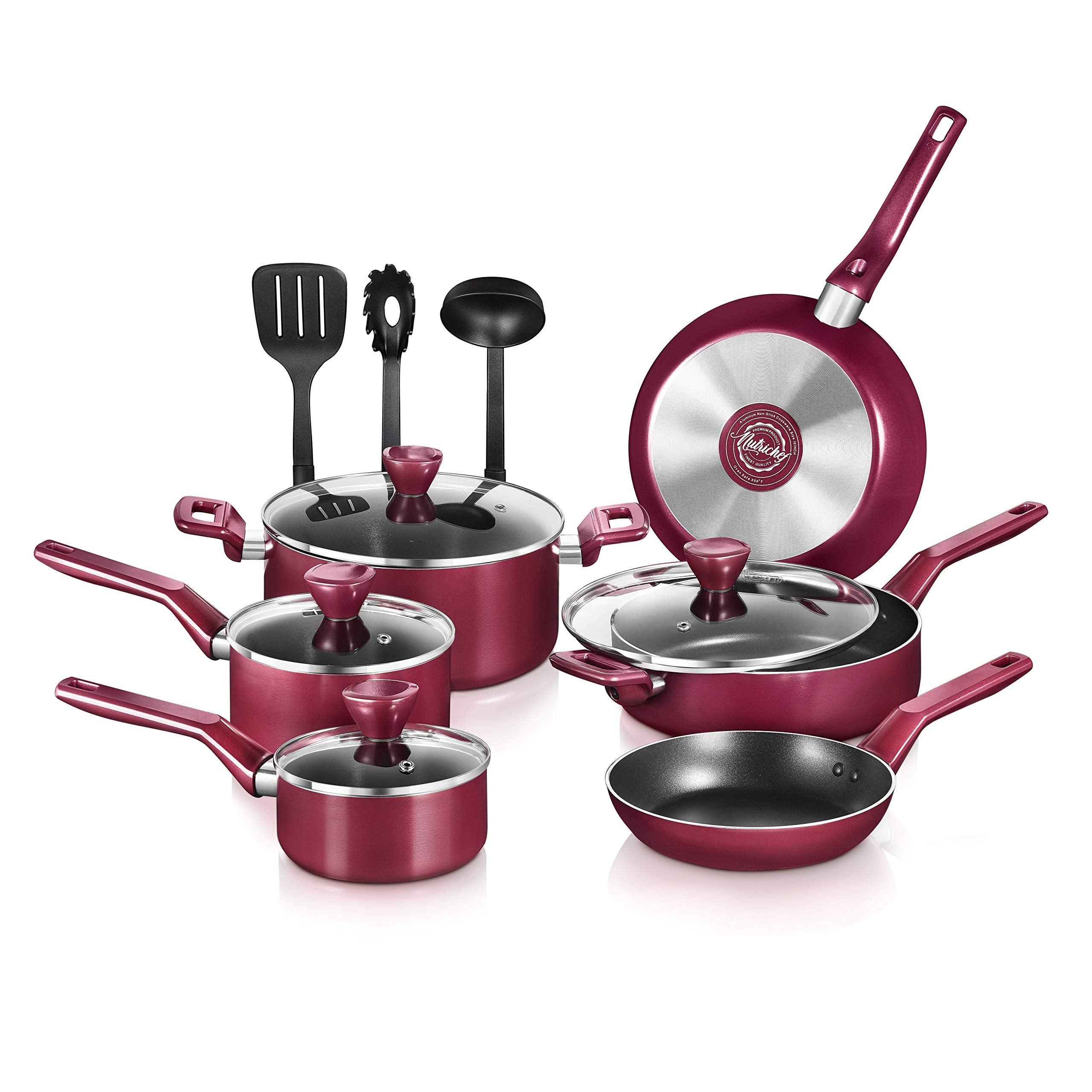 NutriChefKitchen 13-Piece Nonstick Kitchen Cookware Set - PTFE/PFOA/PFOS-Free Heat Resistant Kitchen Ware Pots Pan Set w/Saucepa