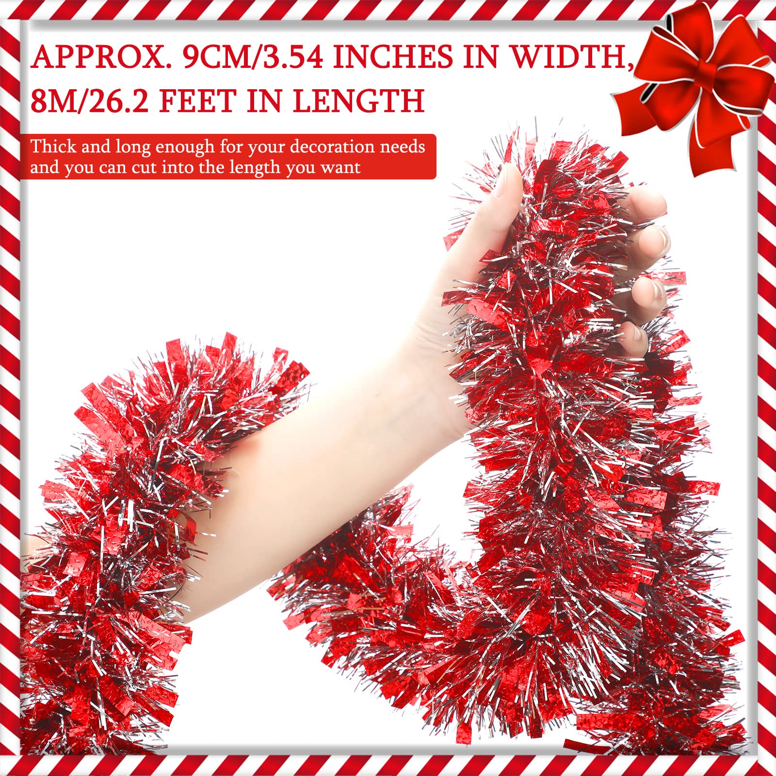 Geosar 26.2 Feet Christmas Tinsel Garland Decoration Metallic Tinsel Twist Garland Halloween Christmas Tree Artificial Hanging O