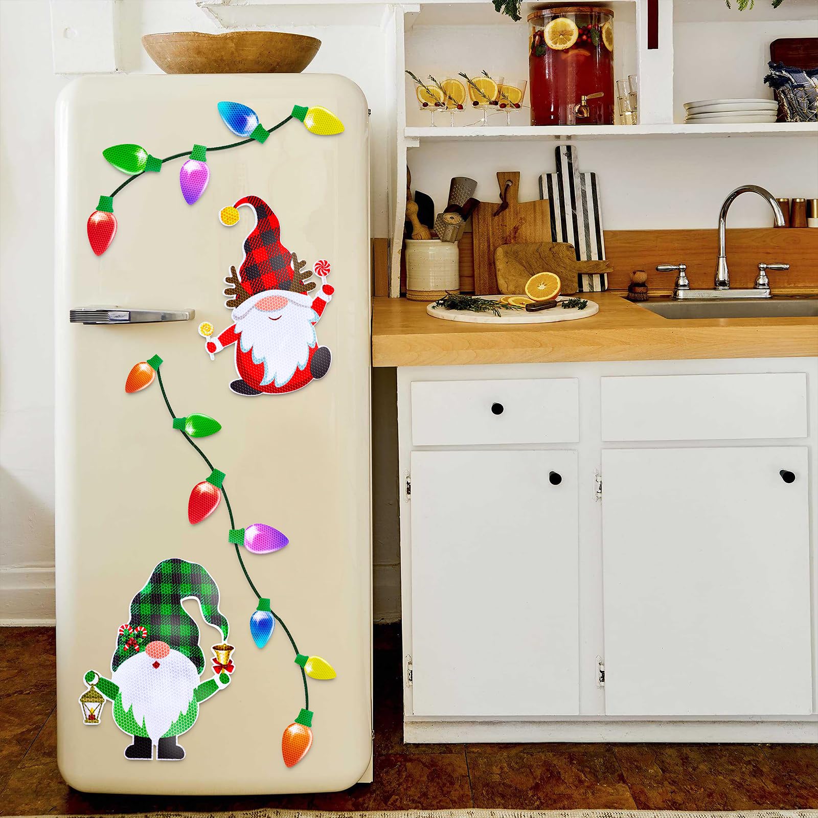 43Pcs Christmas Car Refrigerator Decorations - Reflective Bulb Light Gnome Magnet Accessories Set Xmas Holiday Cute Decor