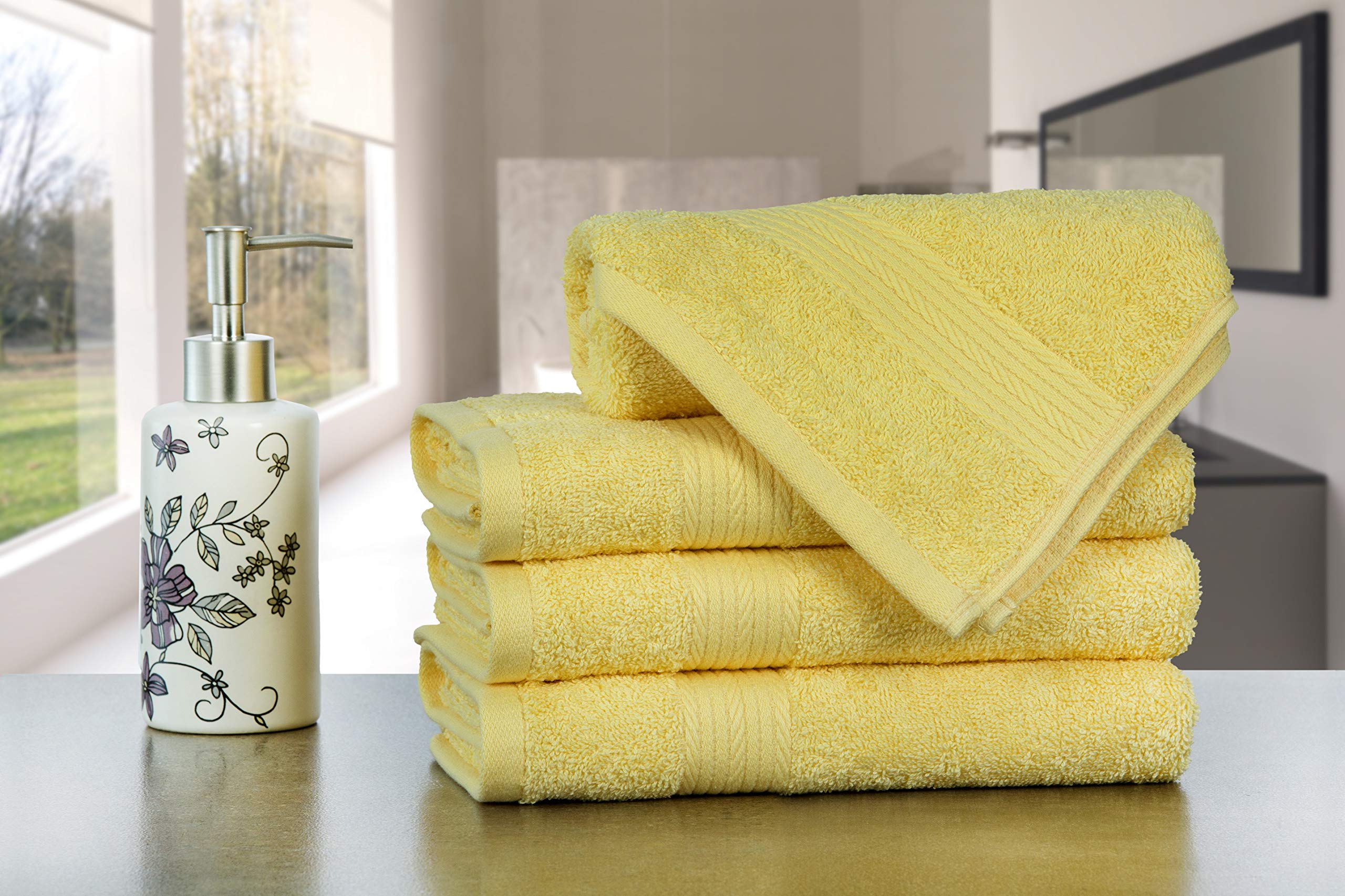 Ample Decor Hand Towels 18 X 28 Inch 600 Gsm 100% Cotton, Premium Soft Absorbent - 4 Pcs Yellow