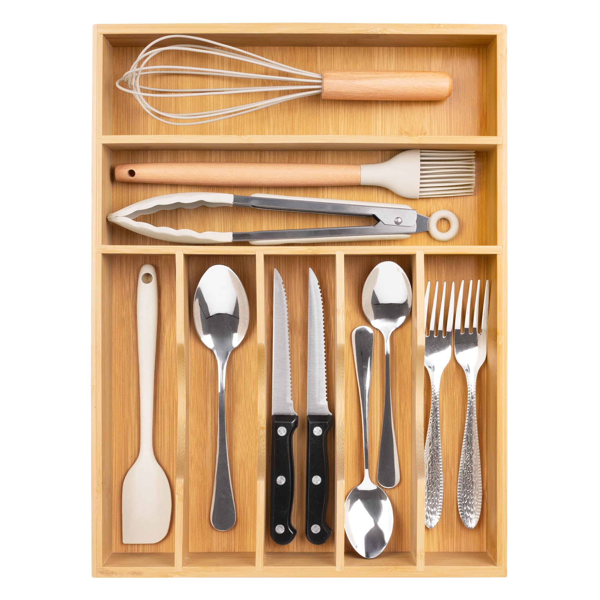 Bellsal Natural Utensil Organizer 12.5 Inch Silverware Organizer for Drawer Utensil Holder Cutlery Organizer Kitchen Drawer Orga