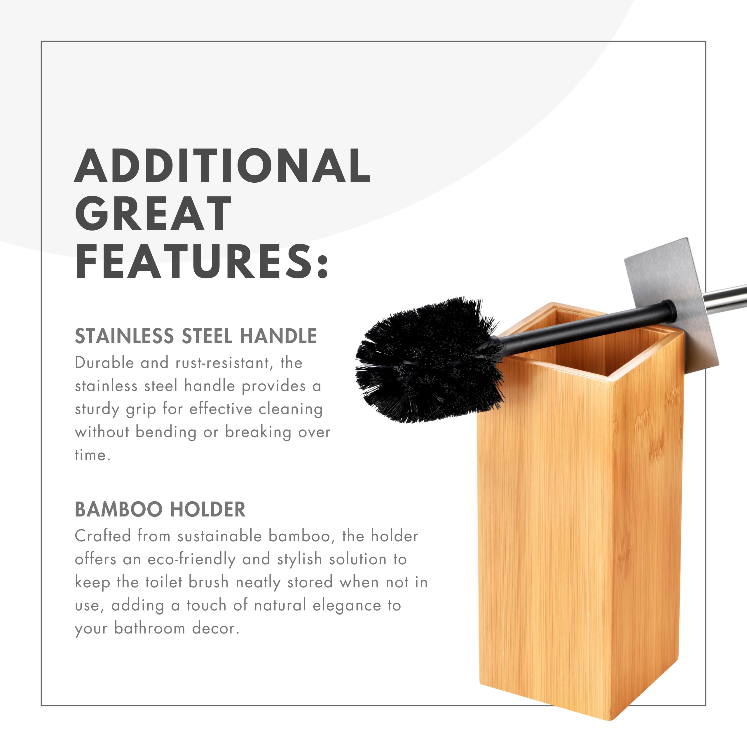 Toilettree Products Deluxe Toilet Brush With Stainless Steel Handle And 100% Bamboo Wooden Holder (Tall)