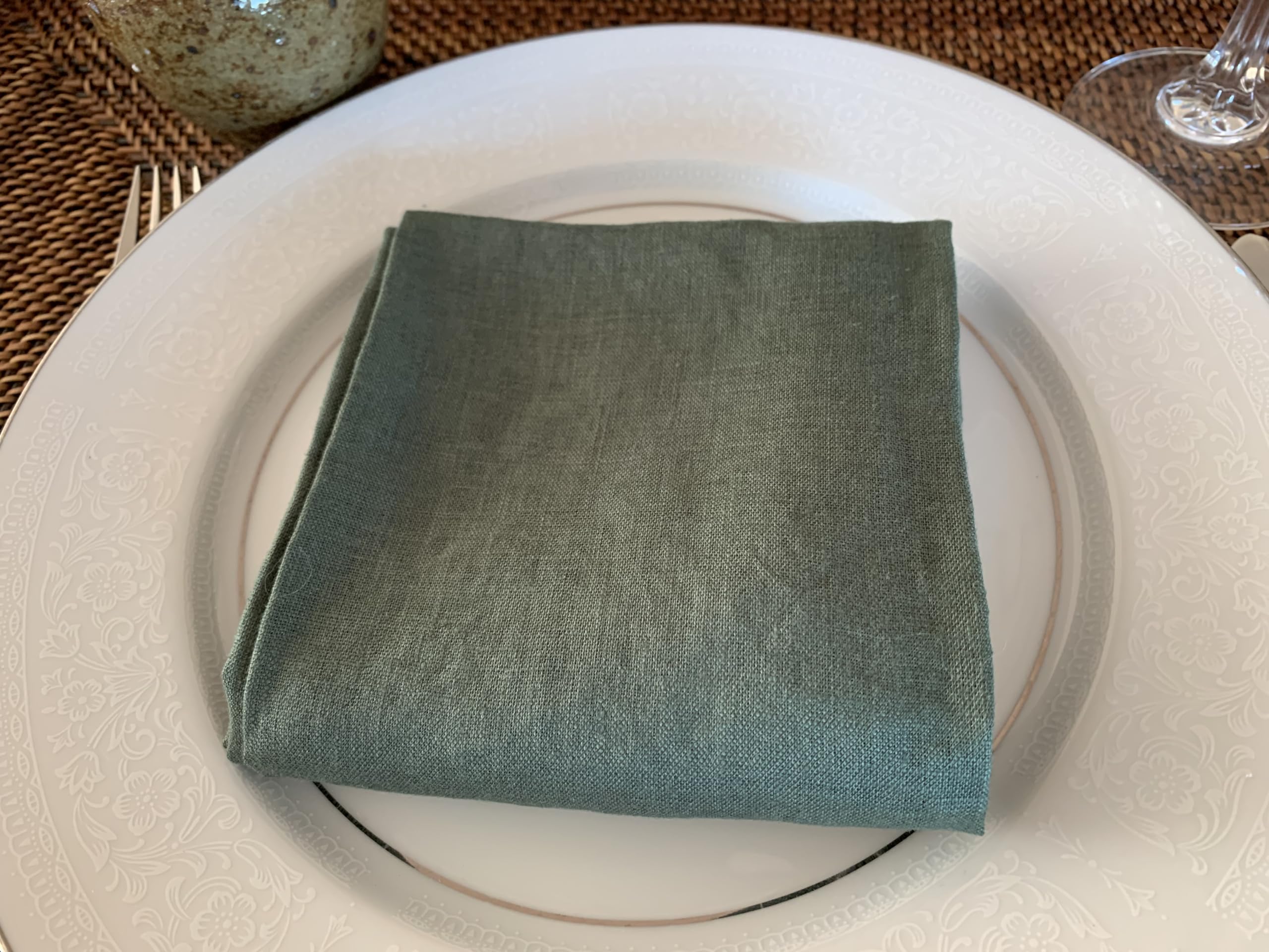 Linen Napkins -100% French Flax - Stonewashed Pure Linen Cloth Napkins - Size 18 Inch X 18 Inch - Set Of 4 (Soft Rustic Green)