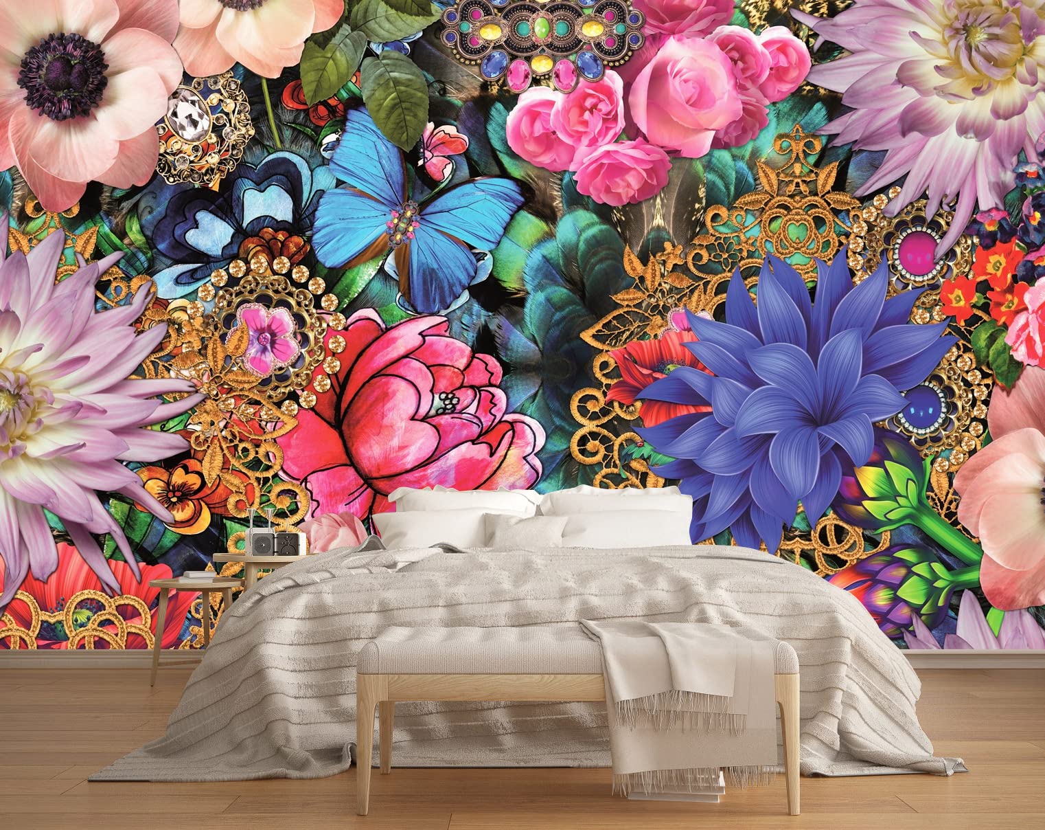 MFWFM 3D Floral Wallpaper Vivid Multicolor Wall Mural for Living Room Bedroom TV Background (Not Peel n Stick)