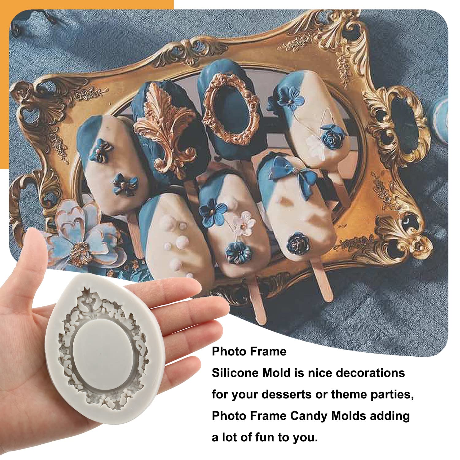 Sijiangmold Photo Frame Fondant Mold Picture Frames Silicone Mold Baroque Style Frame Molds For Cupcake Topper Cake Decoration C