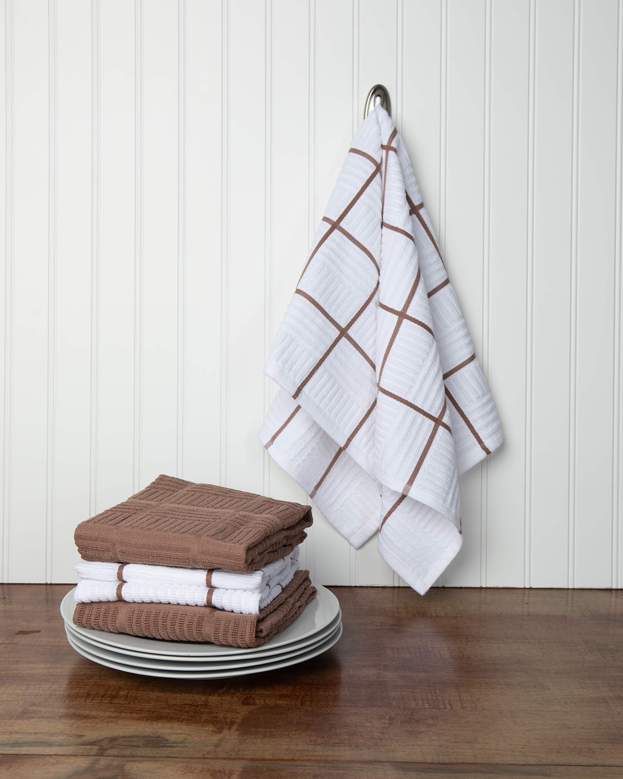 Kitchen Towels Dish Towels 100% Cotton, Set Of 4, Brown And White Hand Towels, Tea Towels, Reusable And Absorbent Cleaning Cloth