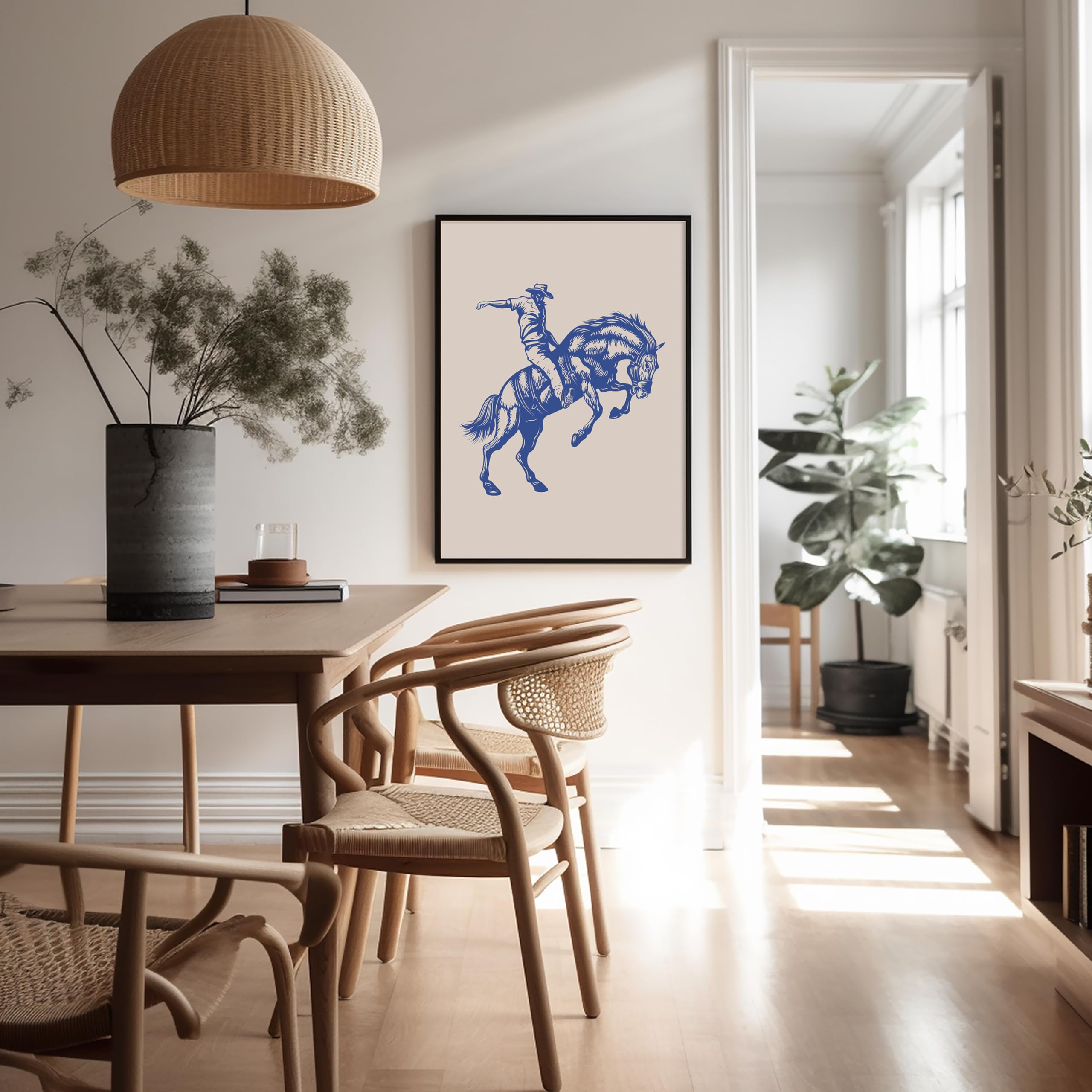 Poster Master Cowboy On Bucking Horse Poster - Retro Blue Cowboy Print - Western Art - Rodeo Art - Wild West Art - Gift For Him