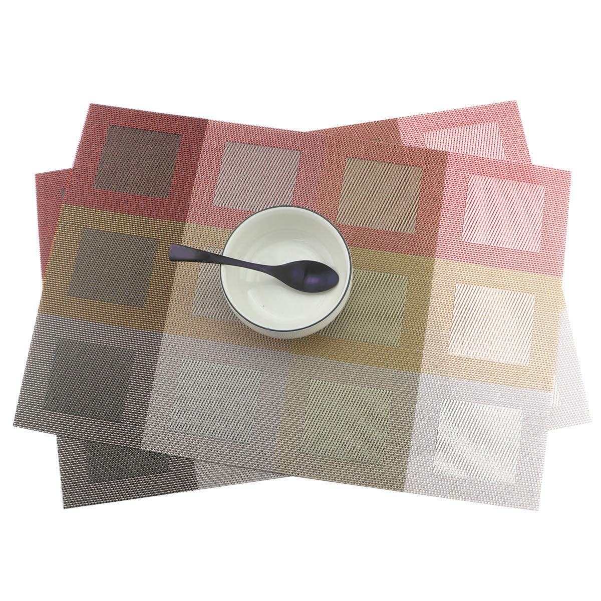 Gugrida Set Of 6 Placemats For Dinning Table, Luxury Pvc Woven Vinyl Table Mats,Washable And Heat Insulation Kitchen Place Mats