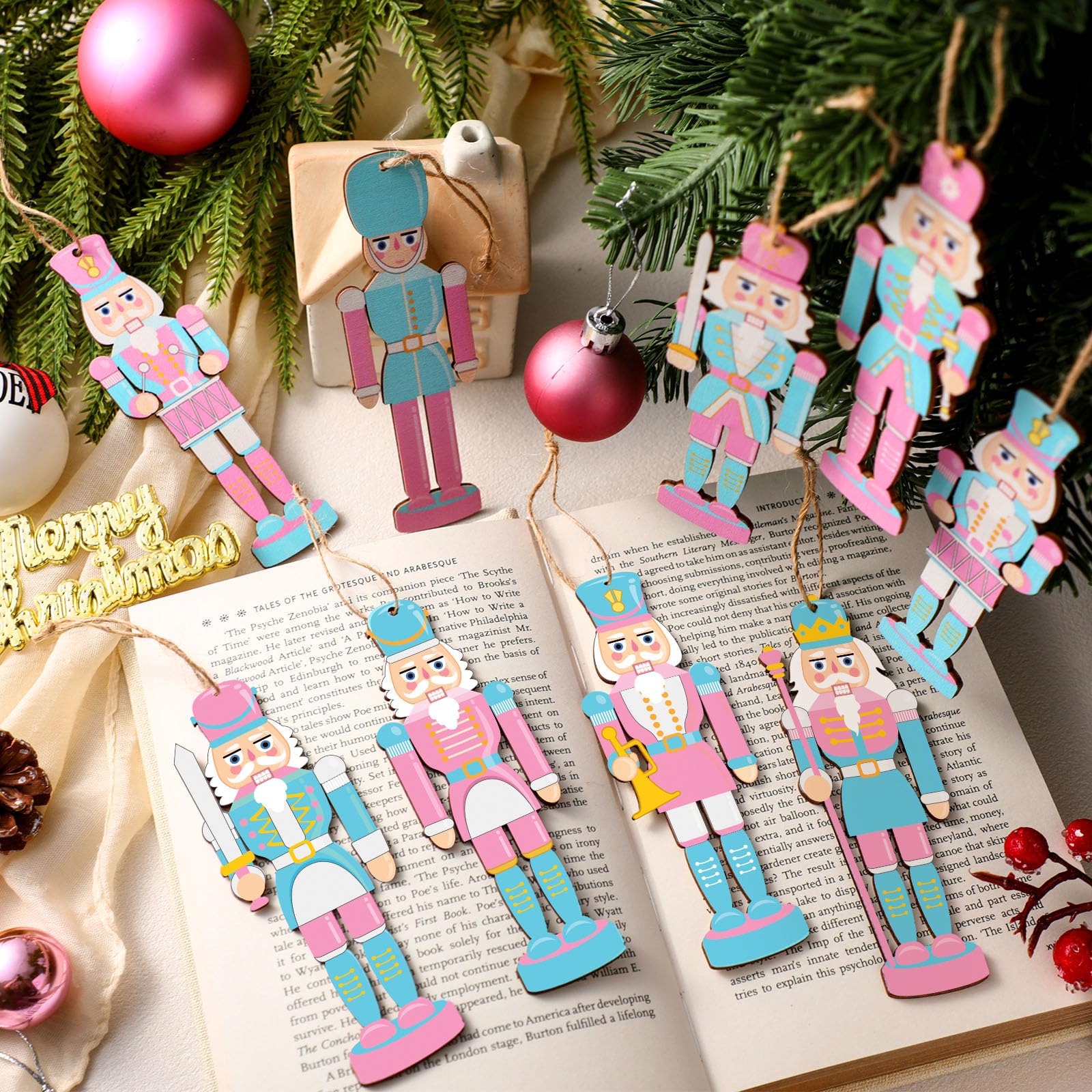 Qunclay 36 Pcs Christmas Nutcracker Ornaments Wood Hanging Miniature Nutcrackers Figures Traditional Holiday Crackers Christmas