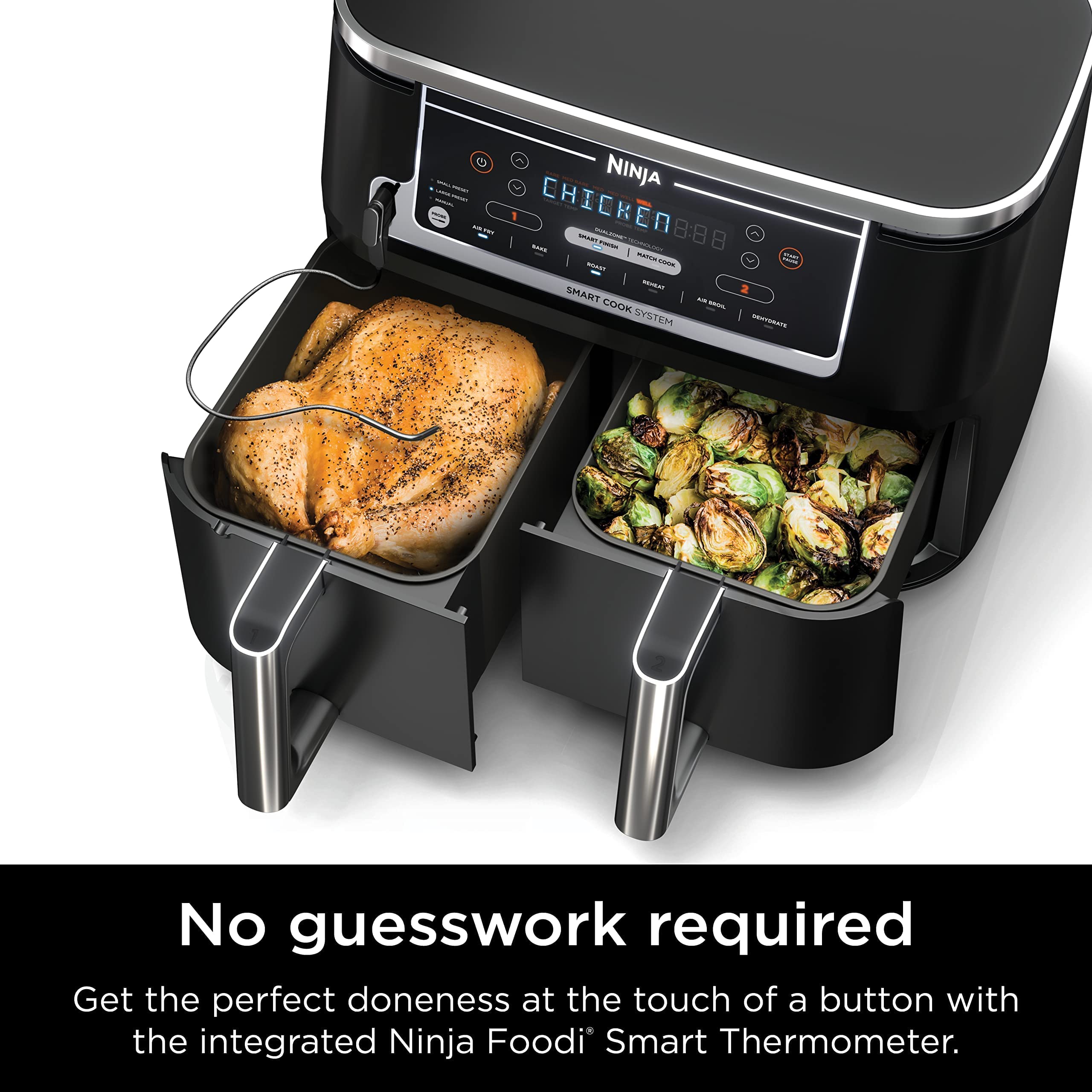 Ninja Air Fryer, Thermometer, Roast, Bake, Air Fry, Crisps, Broil, Reheats, Keep Warm, 10-In-1, Fries, Frozen Food, Veggies, And