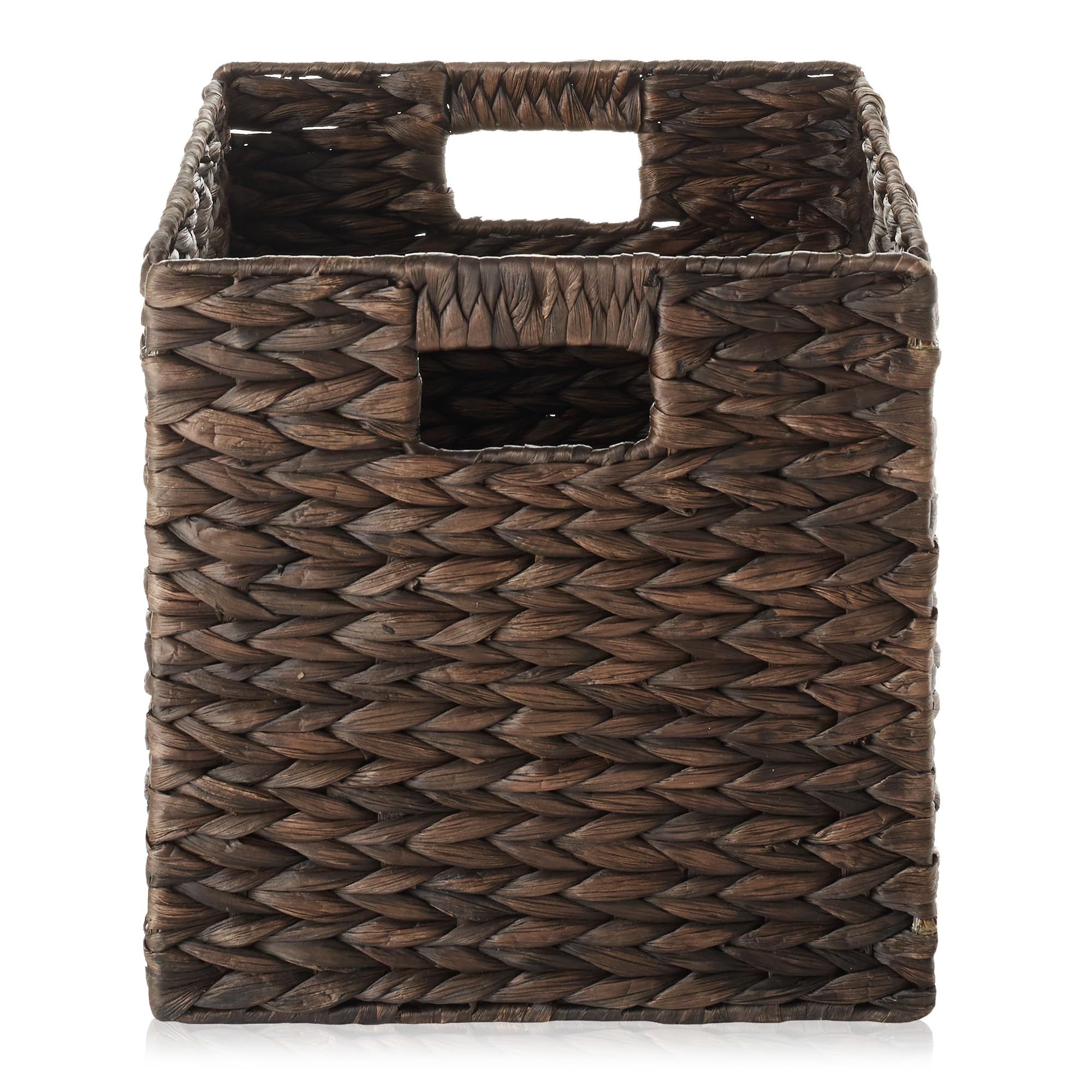 Casafield 10.5'' X 10.5'' Water Hyacinth Storage Baskets, Espresso - Set Of 6 Collapsible Cube Organizers, Woven Bins For Bathro