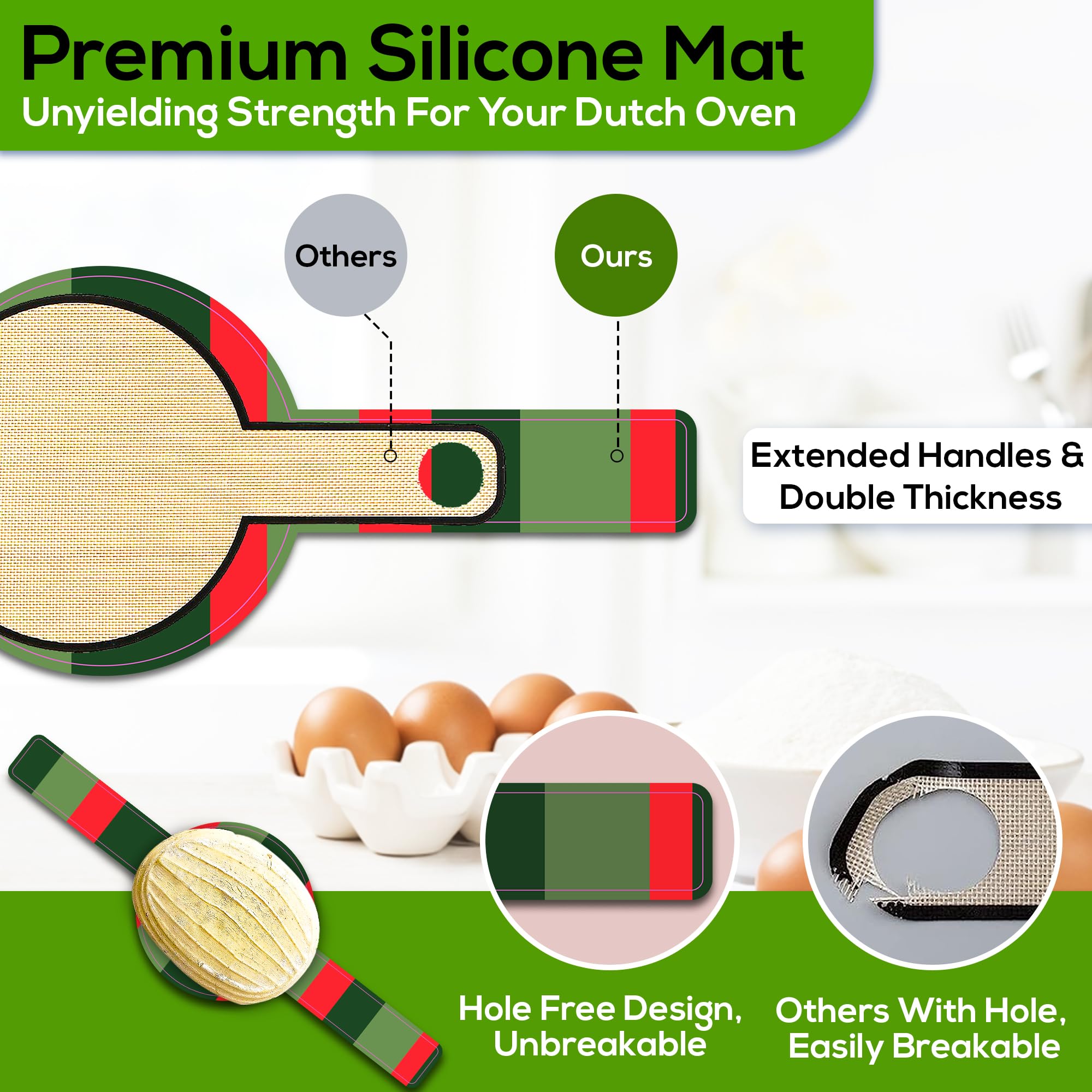1 Silicone Bread Sling Dutch Oven Liner - Extra Thick Non-Stick Reusable Silicone Sourdough Bread Baking Mat With Long Handles -