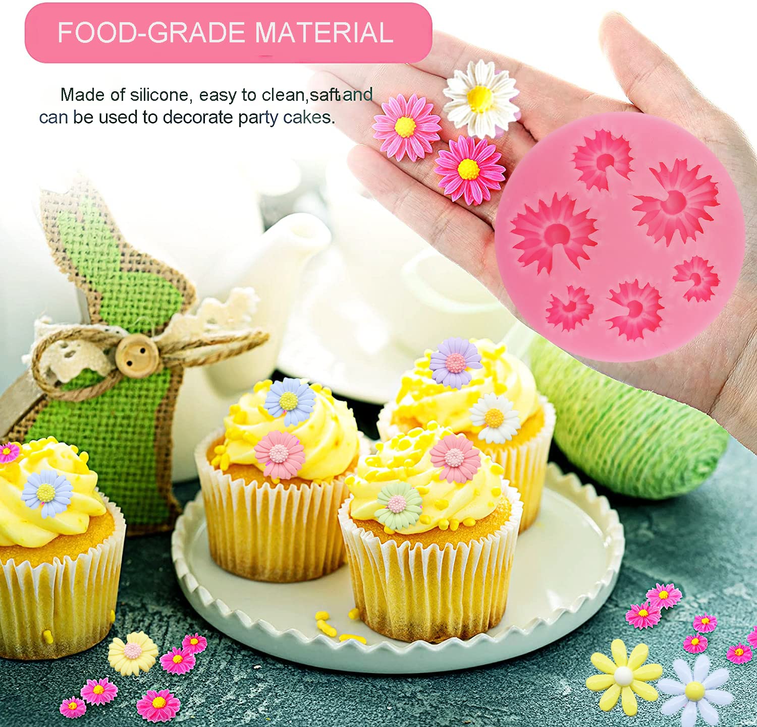 4Pcs Large Daisy Flower Silicone Molds Chrysanthemum Silicone Molds Small Flower Shapes Fondant Cake Chocolate Molds Polymer Cla