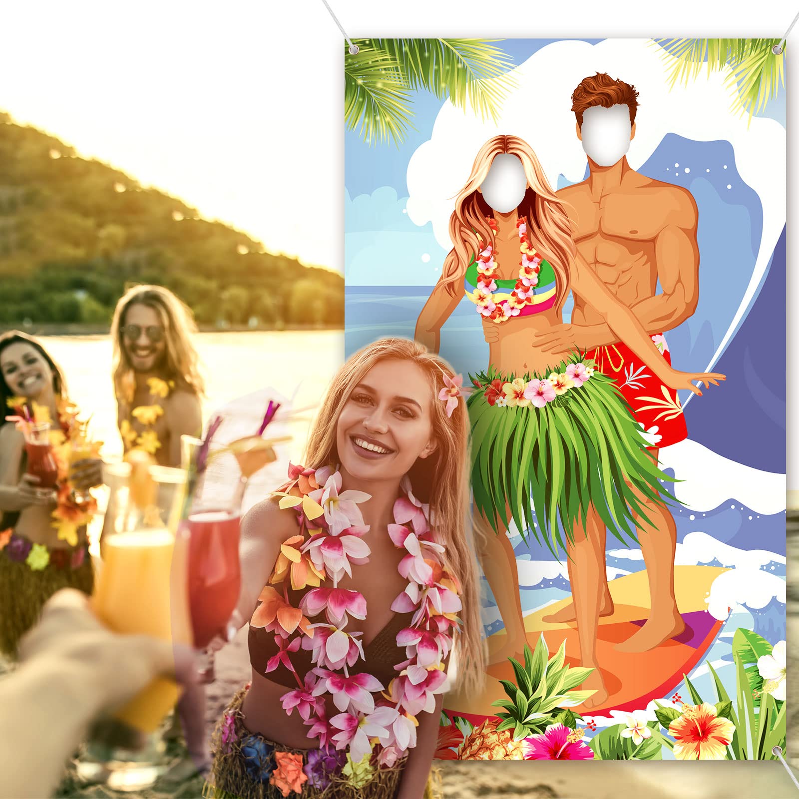 Luau Couple Photo Door Banner Hawaiian Party Decorations Tiki Luau Photo Props Aloha Tiki Banner For Party Hawaiian Door Banner