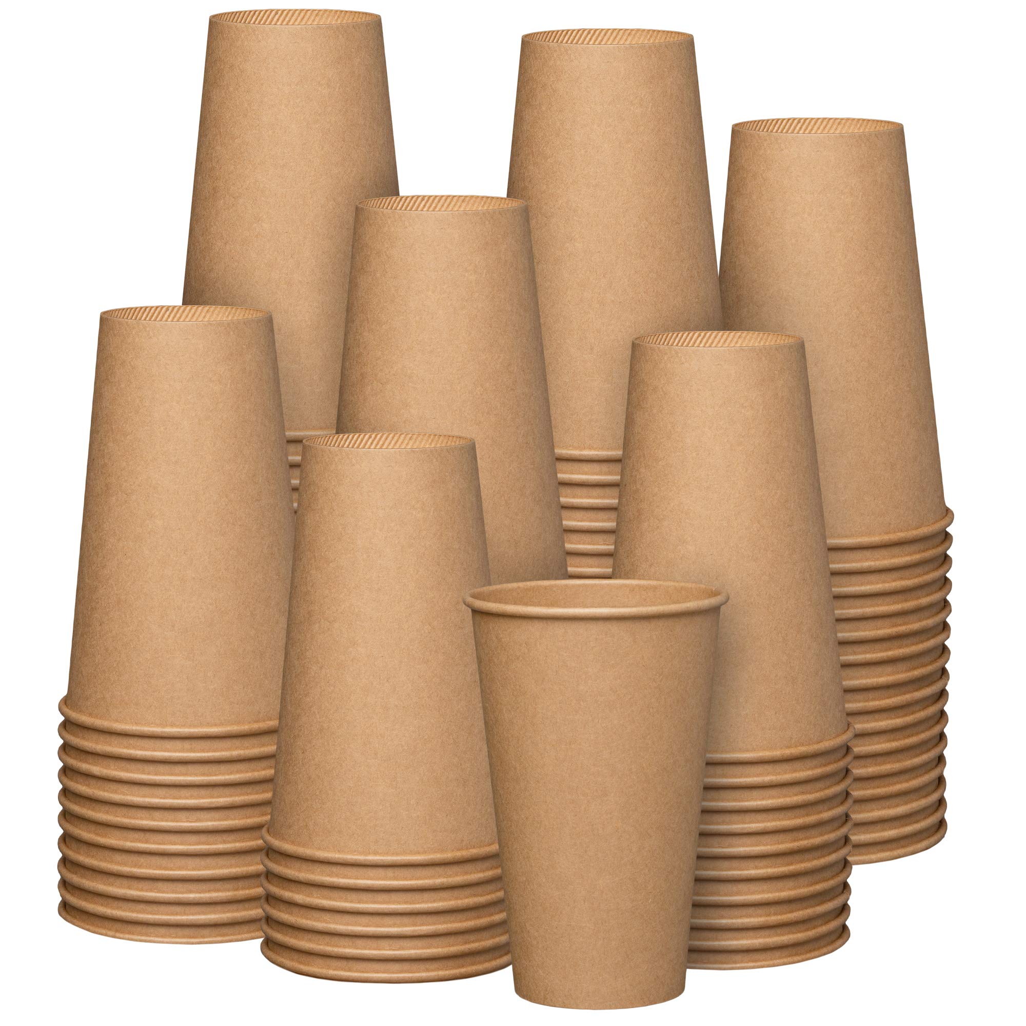 GUSTO 16 oz Kraft Paper Coffee Cups [200 Count] Unbleached