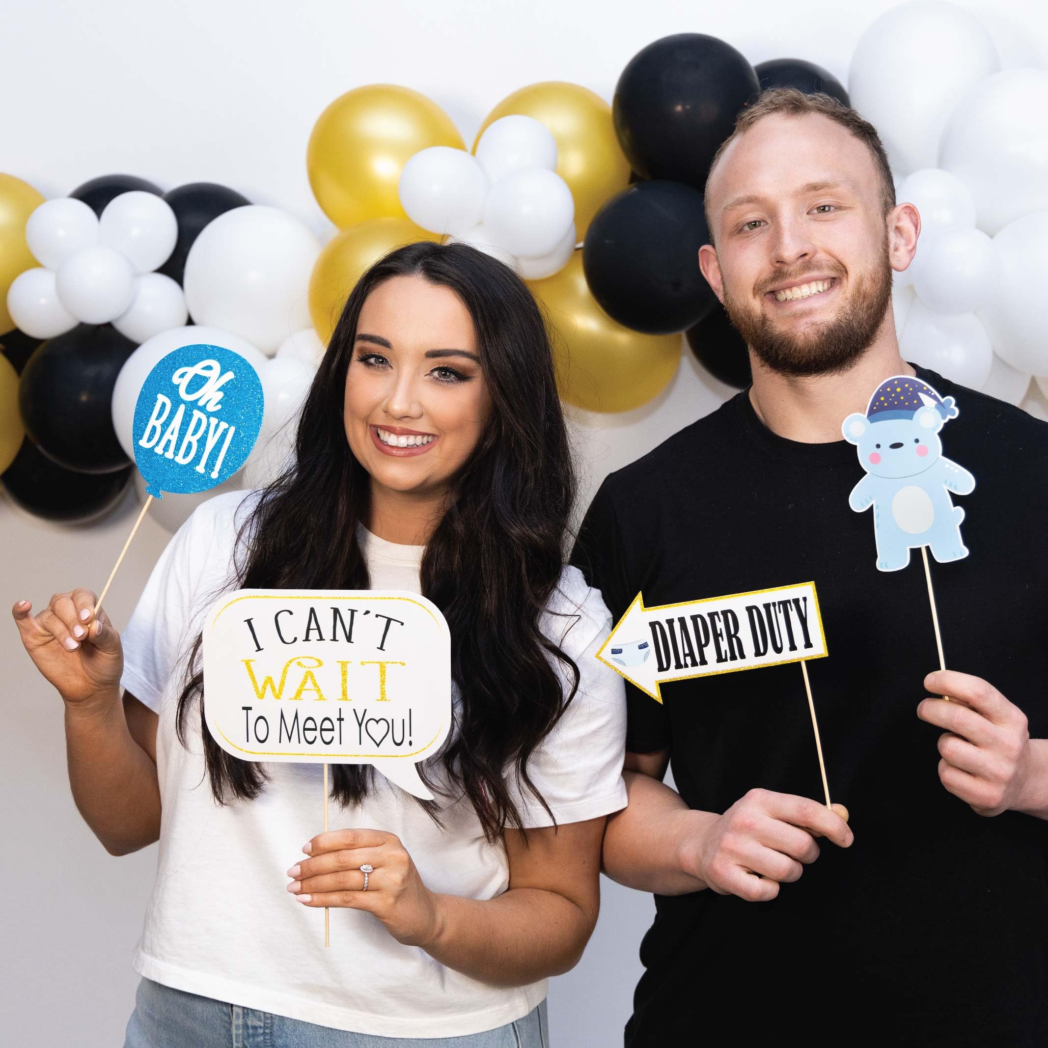 Boy Baby Shower Photo Booth Props - 41-Pc Photo Booth Kit With 8 X 10-Inch Sign, 60 Adhesive Pads, 45 Sticks - Picture Props For