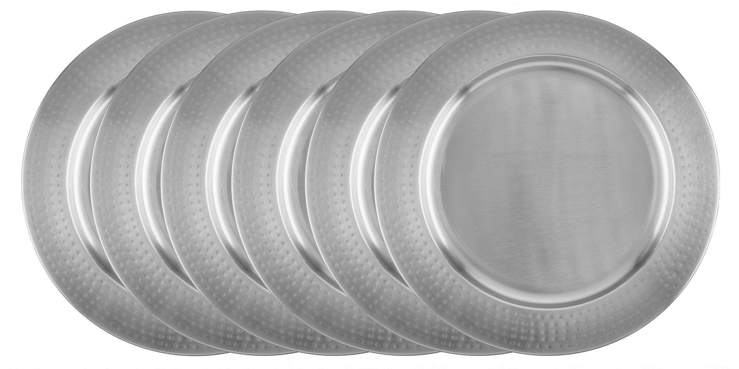 Old Dutch 13'' Brushed Nickel Charger Plates - Hammered Rim, Set Of 6