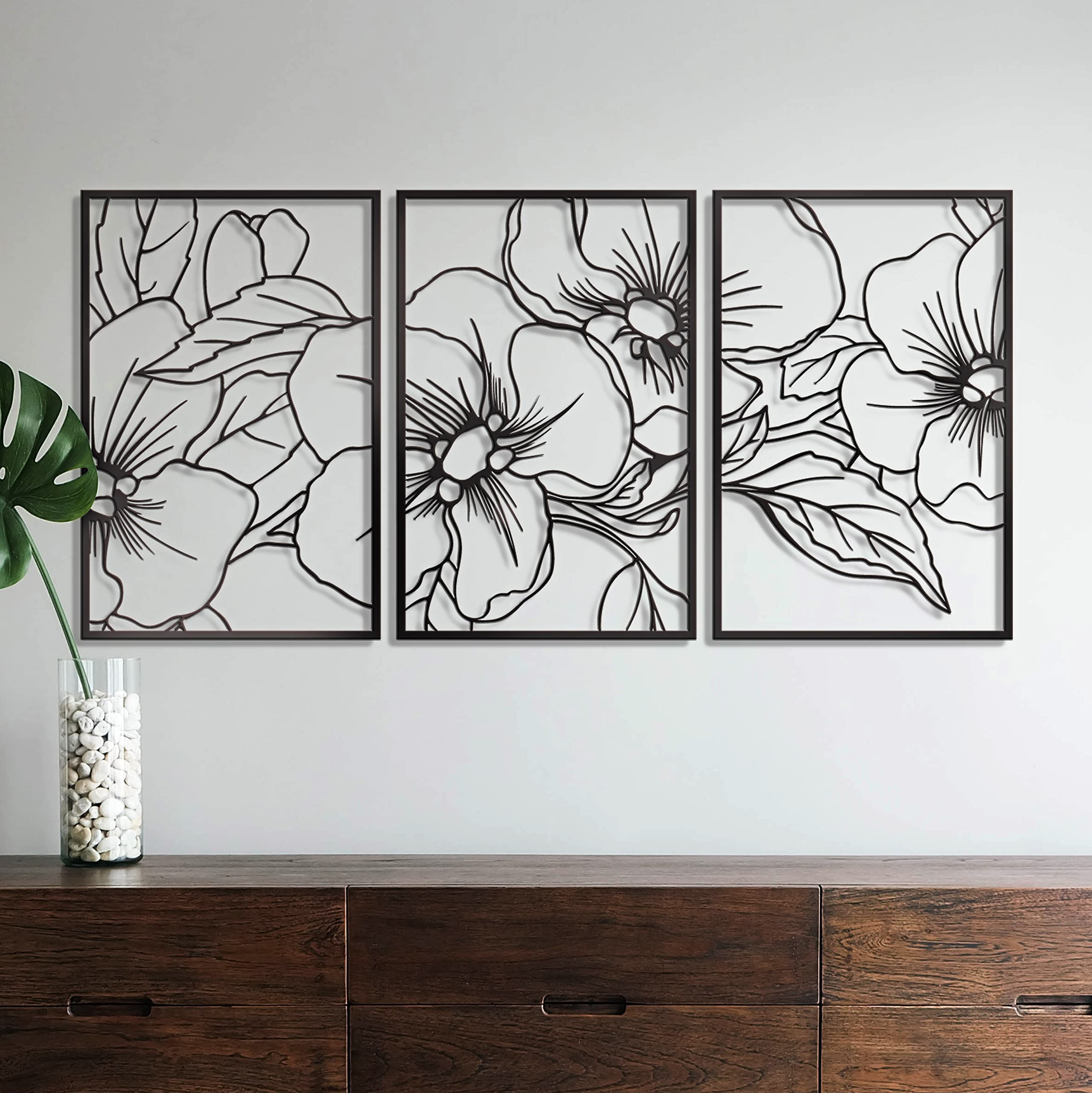 Vivegate Black Minimalist Floral Single Line Metal Wall Art Decor - 18X12 3 Packs Black Floral Abstract Minimalist Lines Wall si