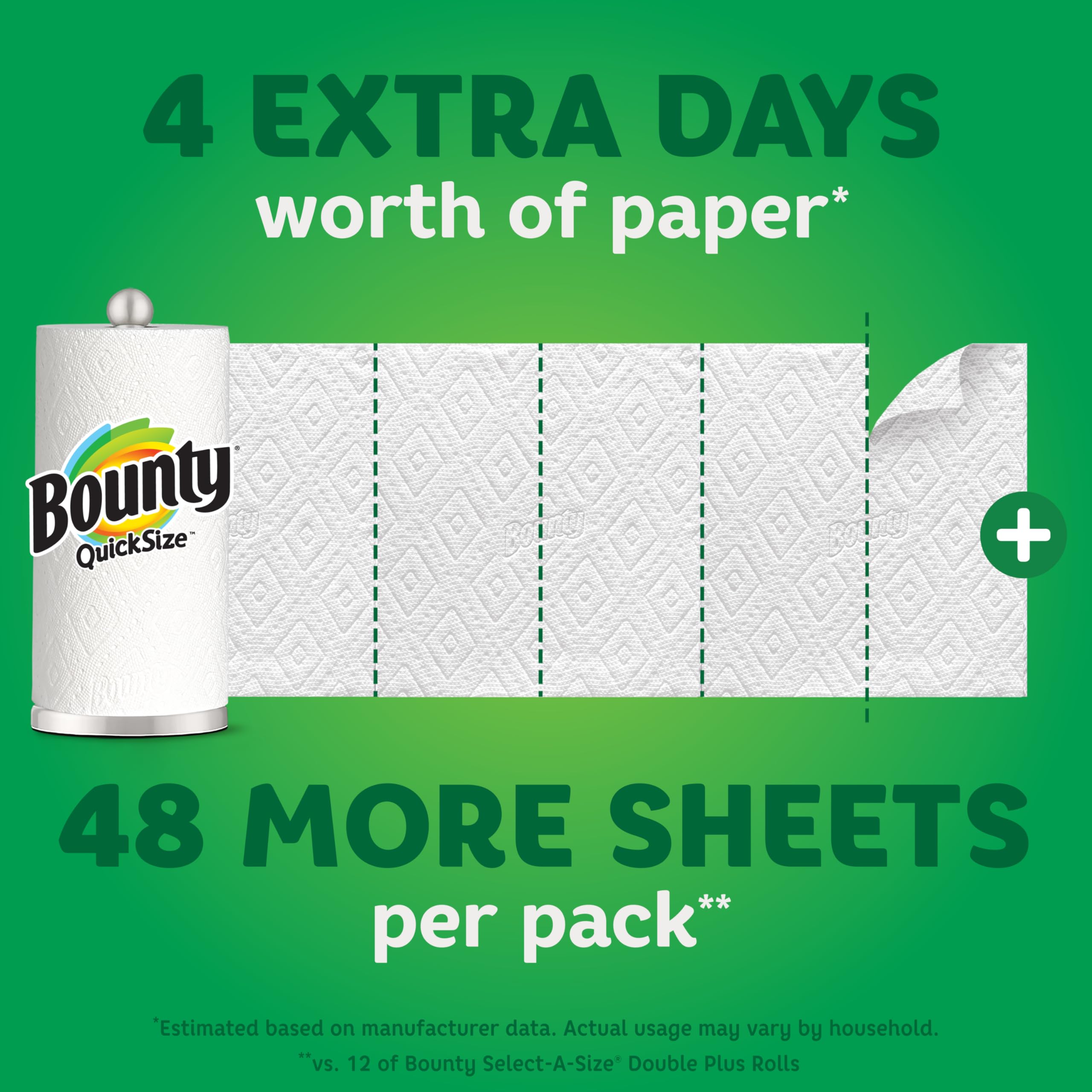 Bounty Quick-Size Paper Towels, White, 12 Family Rolls = 30 Regular Rolls