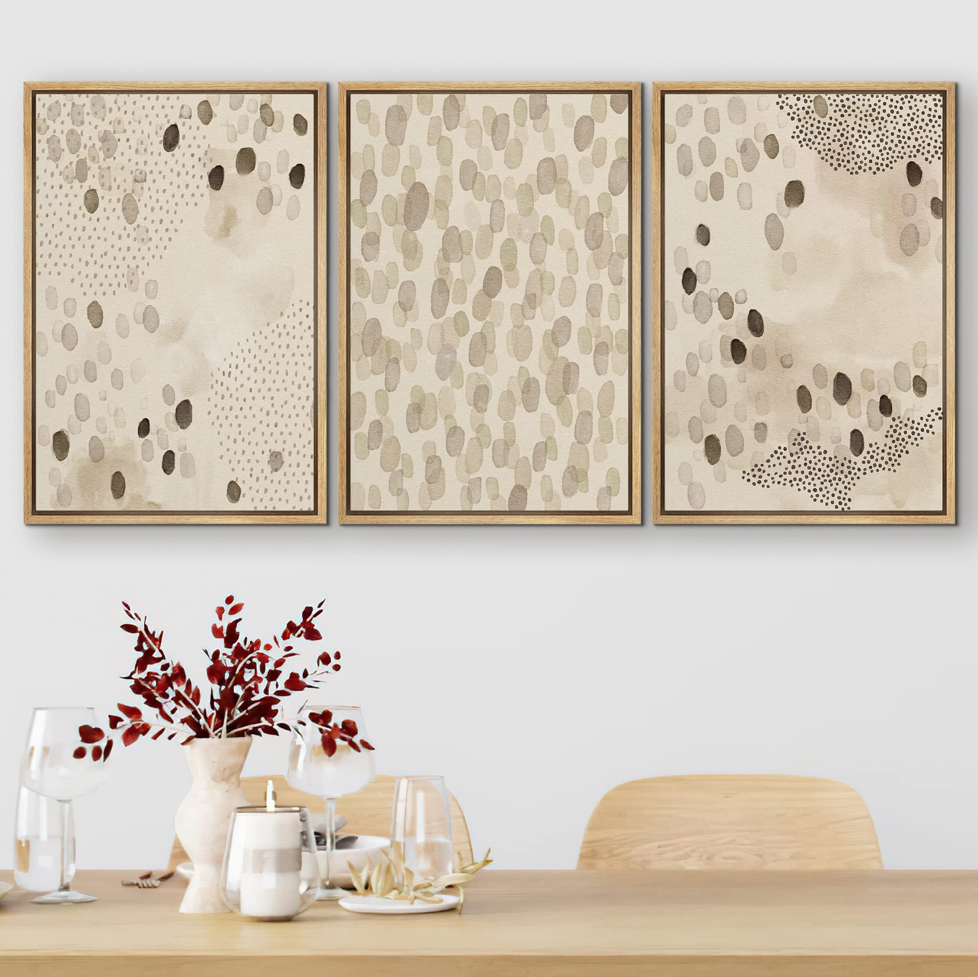 Signford Framed Canvas Print Wall Art Set Minimalist Pastel Paint Dot Landscape Abstract Shapes Digital Art Modern Art Decorativ