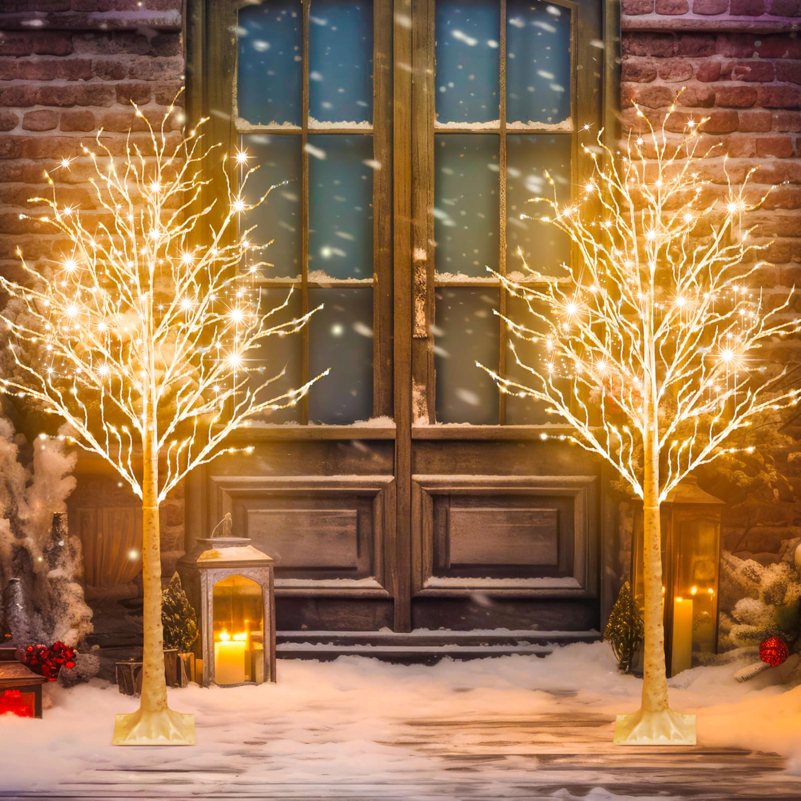 Aurelema 2 Pcs 5ft-400led Lighted Birch Tree 8 Modes Christmas Artificial LED Warm White Lights Birch Tree for Indoor and Outdoo