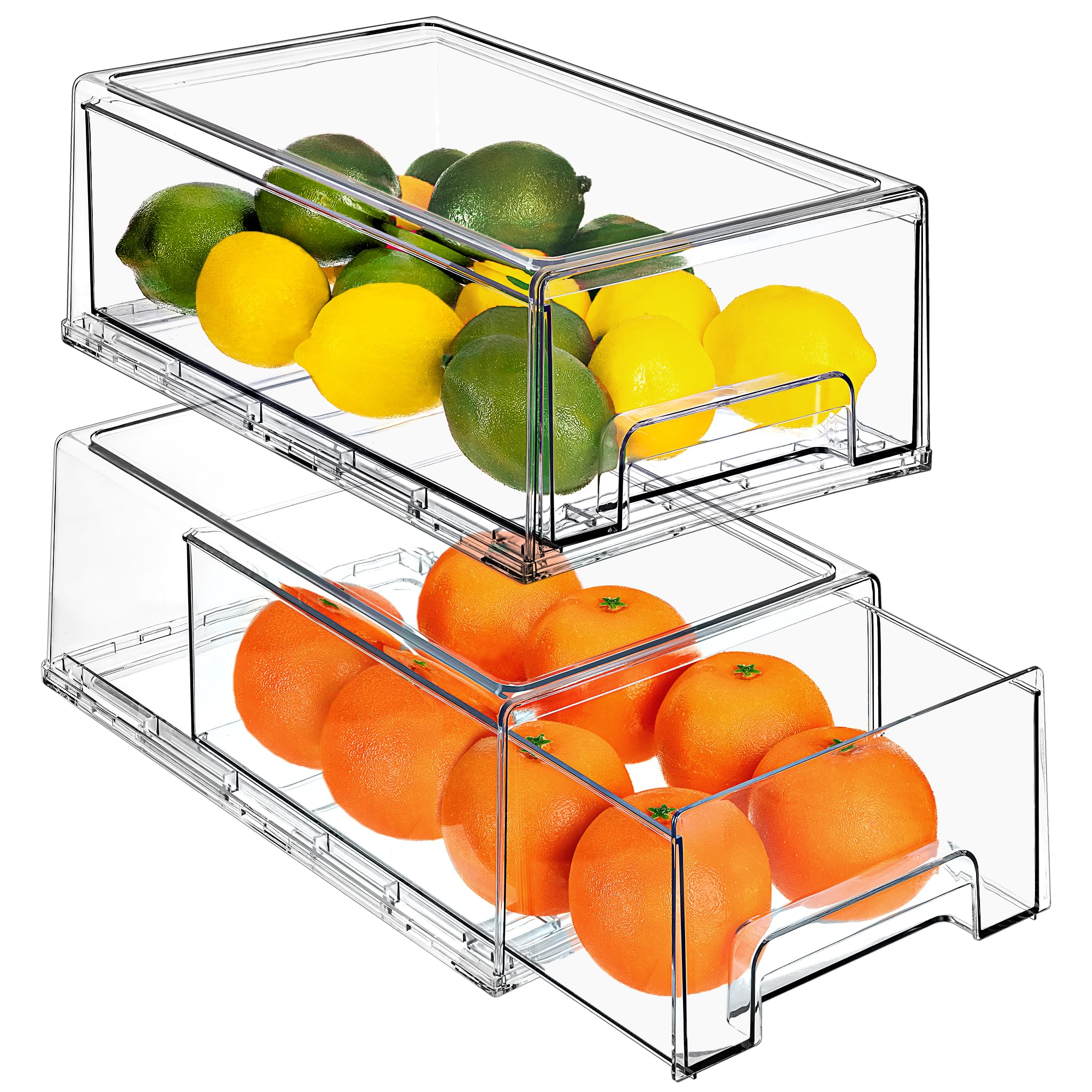 Sorbus Clear Stackable Fridge Drawer Bins - Pull Out Refrigerator Organizer Containers For Kitchen Storage (2 Pack | Medium)
