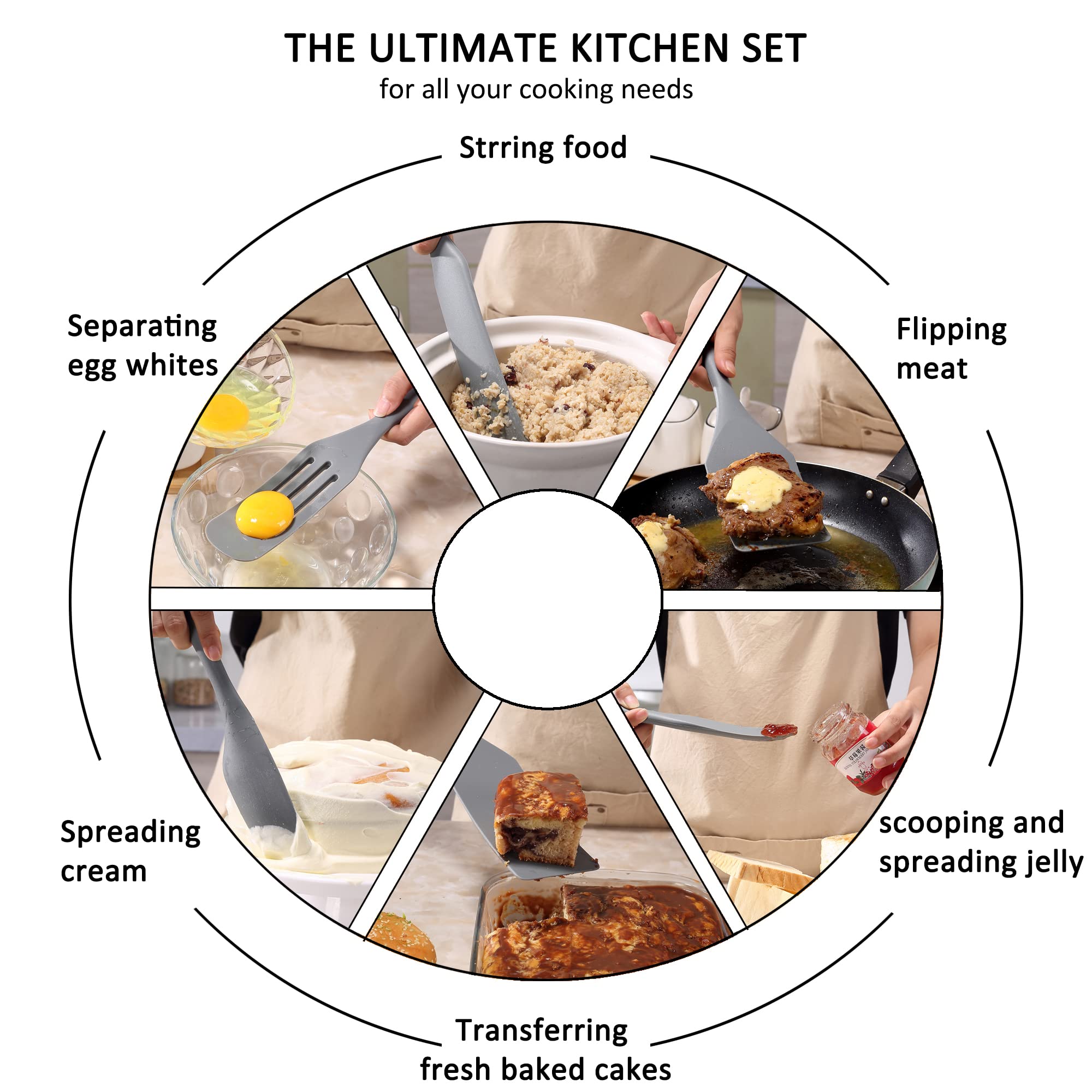 Tongjude Silicone Spurtle Set, Silicone Spatula Set, Heat Resistant Cooking Utensil For Nonstick Cookware, Serving,Baking, Whisk