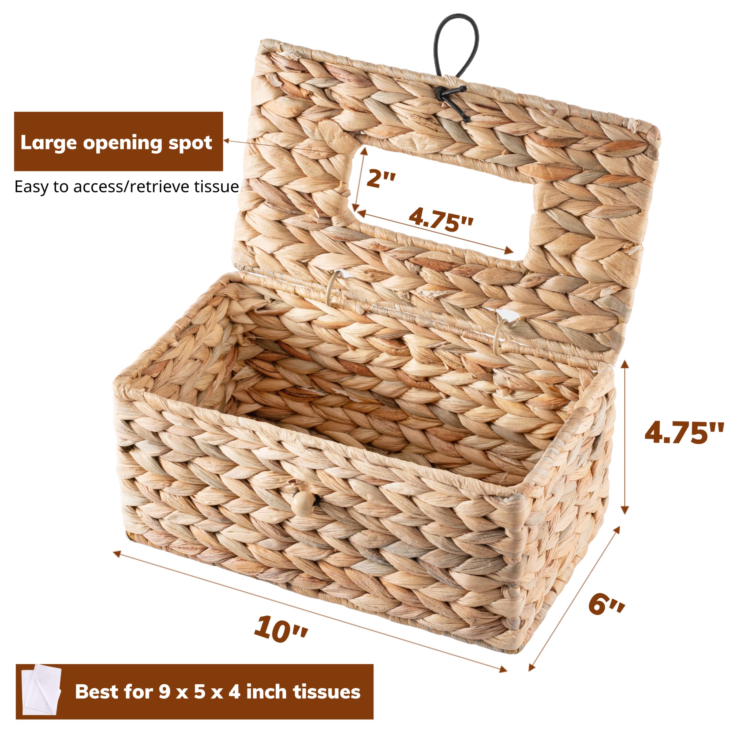 Kolwoven Tissue Box Holder, Tissue Box Cover Rectangular, Rattan Wicker Rectangle Tissues Box Cover, Boho Decorative Woven Facia