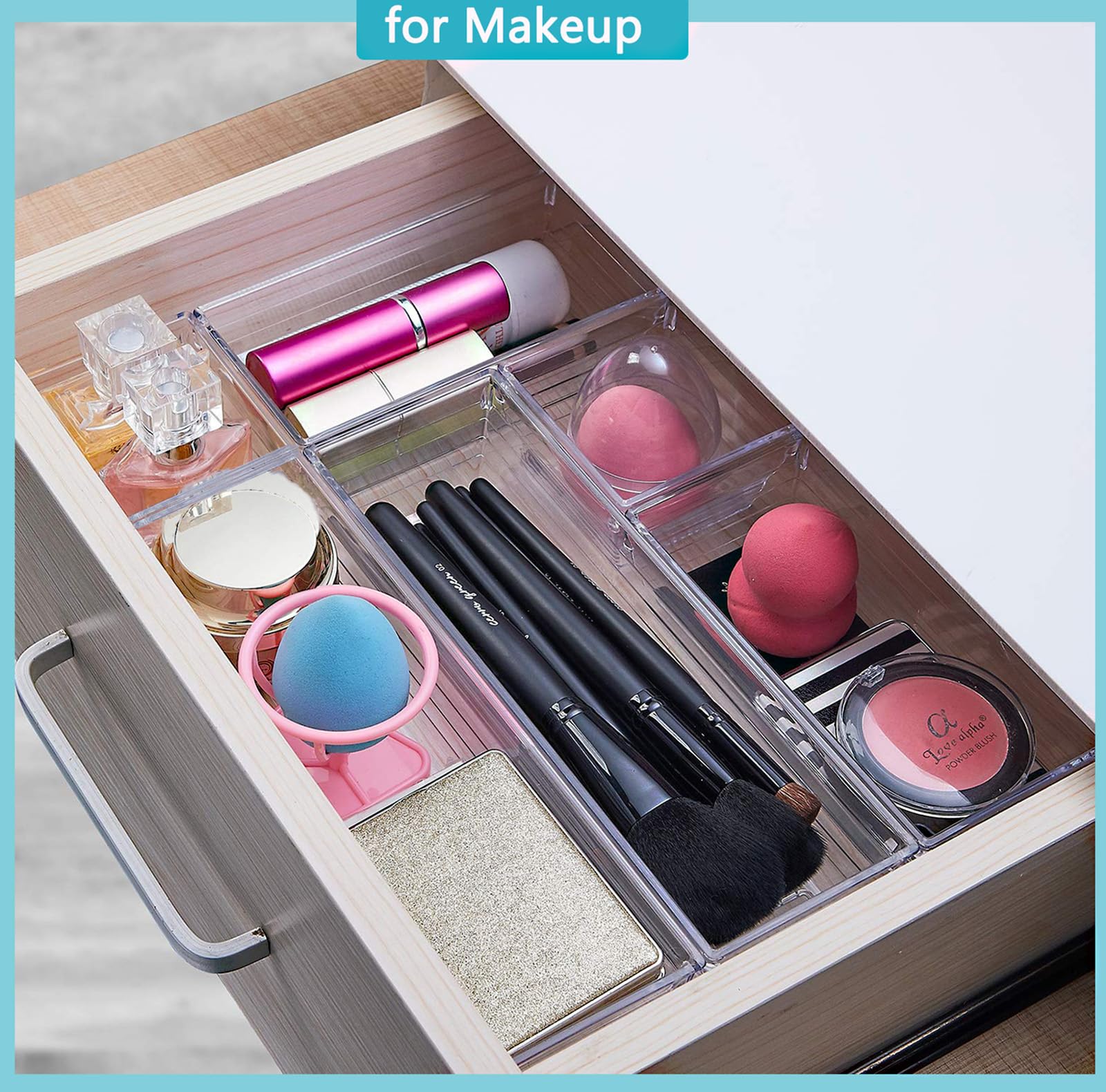 DCA 12 PCS Clear Plastic Drawer Organizer Set, 4 Sizes Makeup organizer, Vanity Organizer for Makeup, Stationery,Gadgets,Kitchen