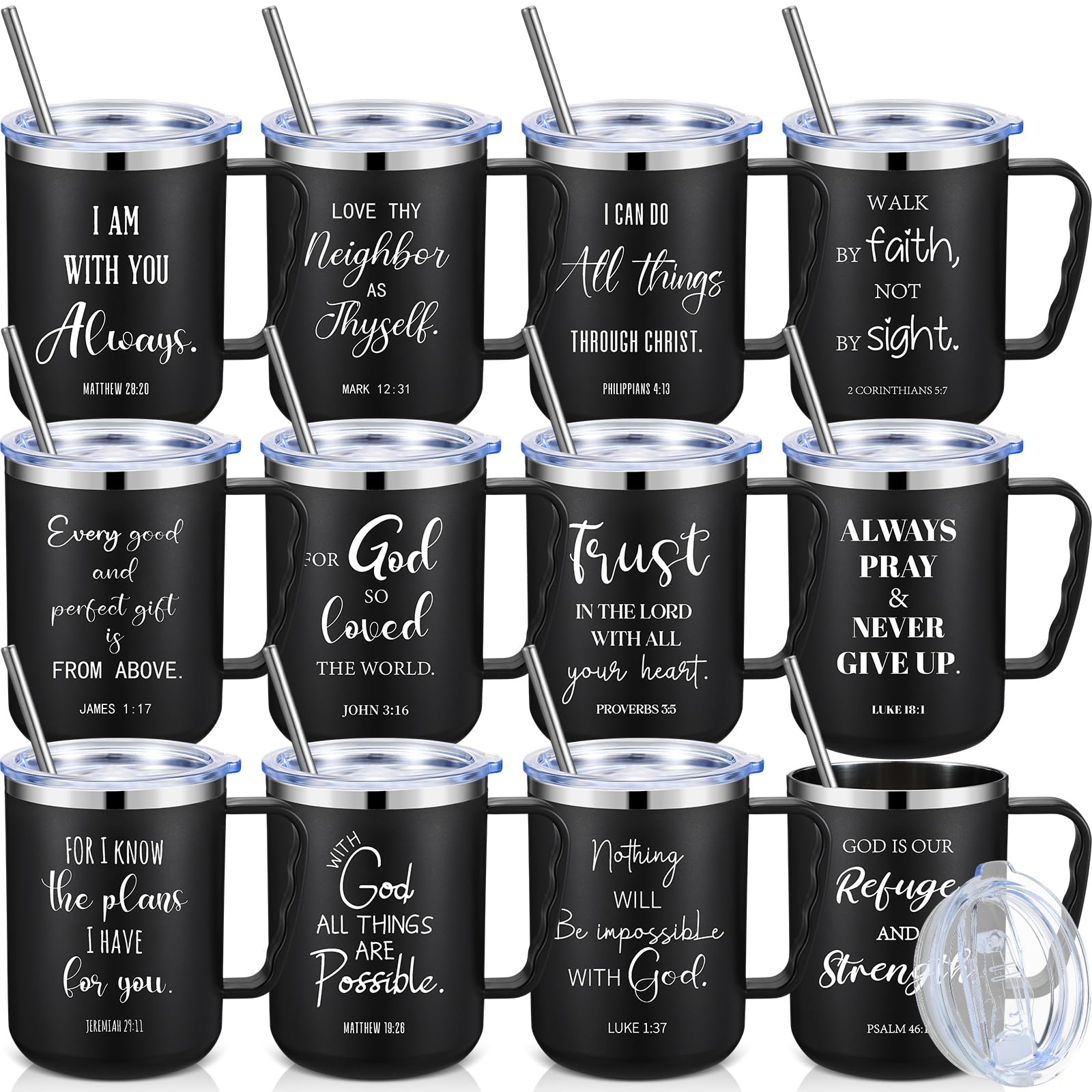Sieral 12 Pcs Christian Coffee Mugs Bulk,17oz,Black,Bible Verse