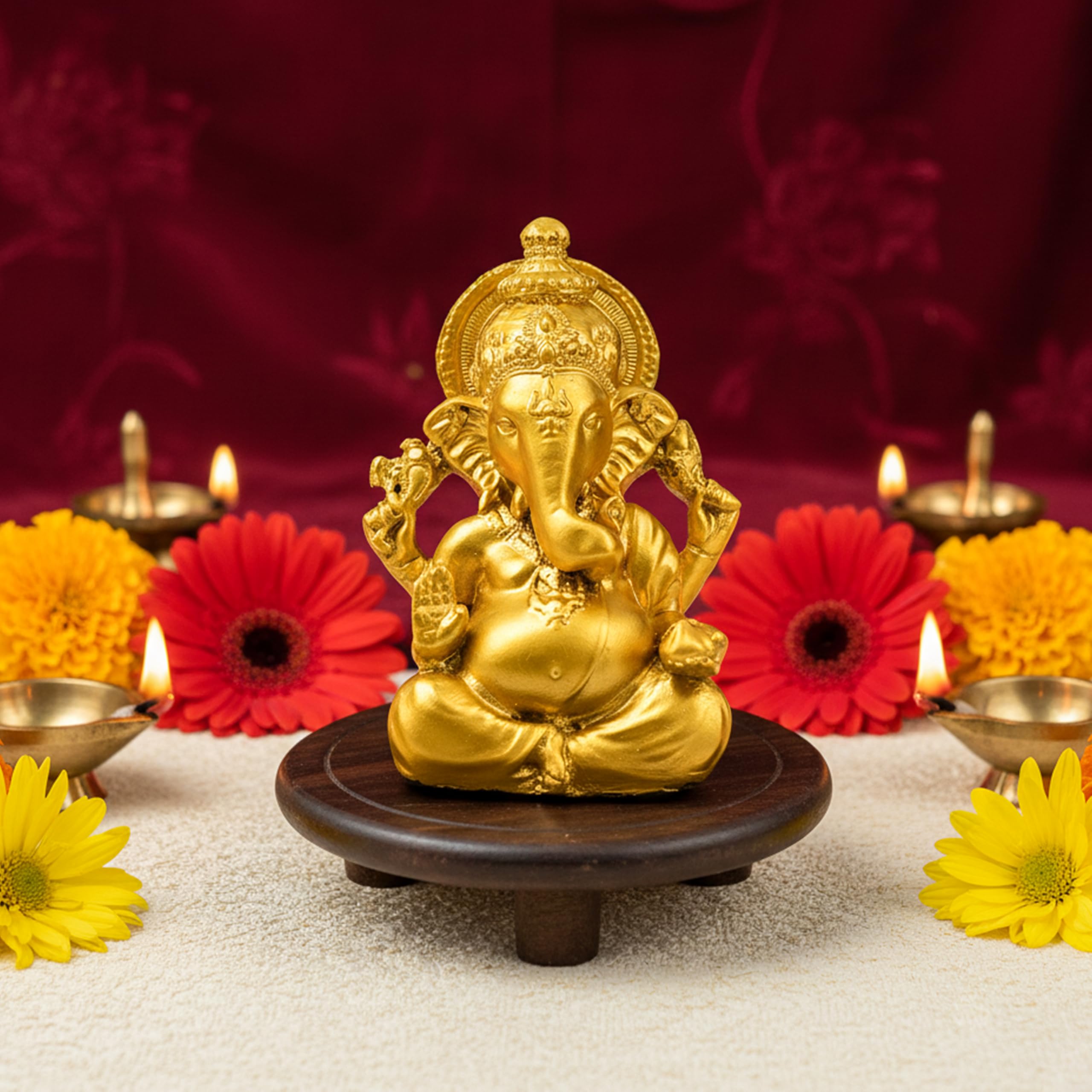 Hindcraft Golden Lord Ganesha Idol | Divine Ganpati Statue For Home Temple, Office & Car Dashboard | Vighnaharta Murti For Posit