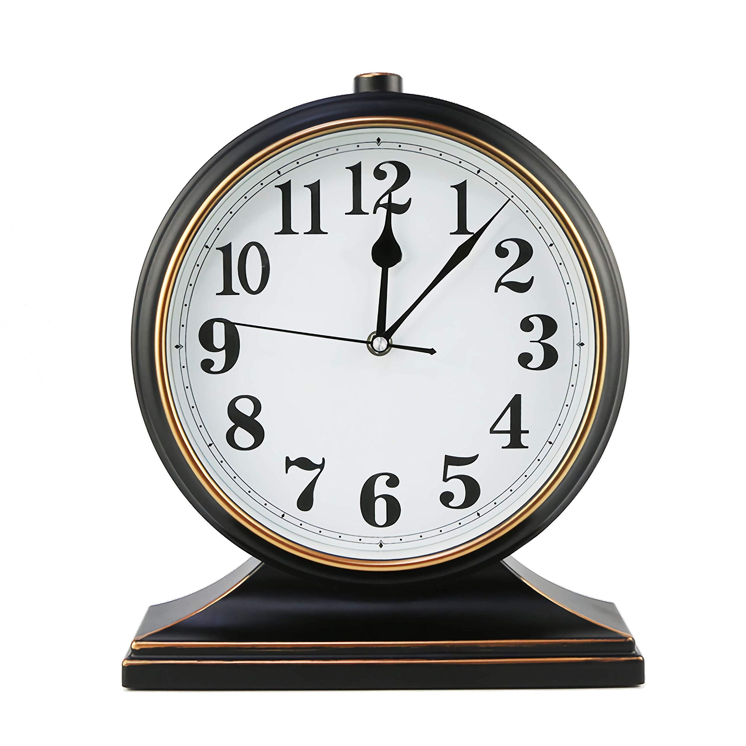 Beesealy Desk Clock Silent Desk Clock European Style Retro Desk Clock 10 Inch Dial Easy to Read for Living Room/Bedroom