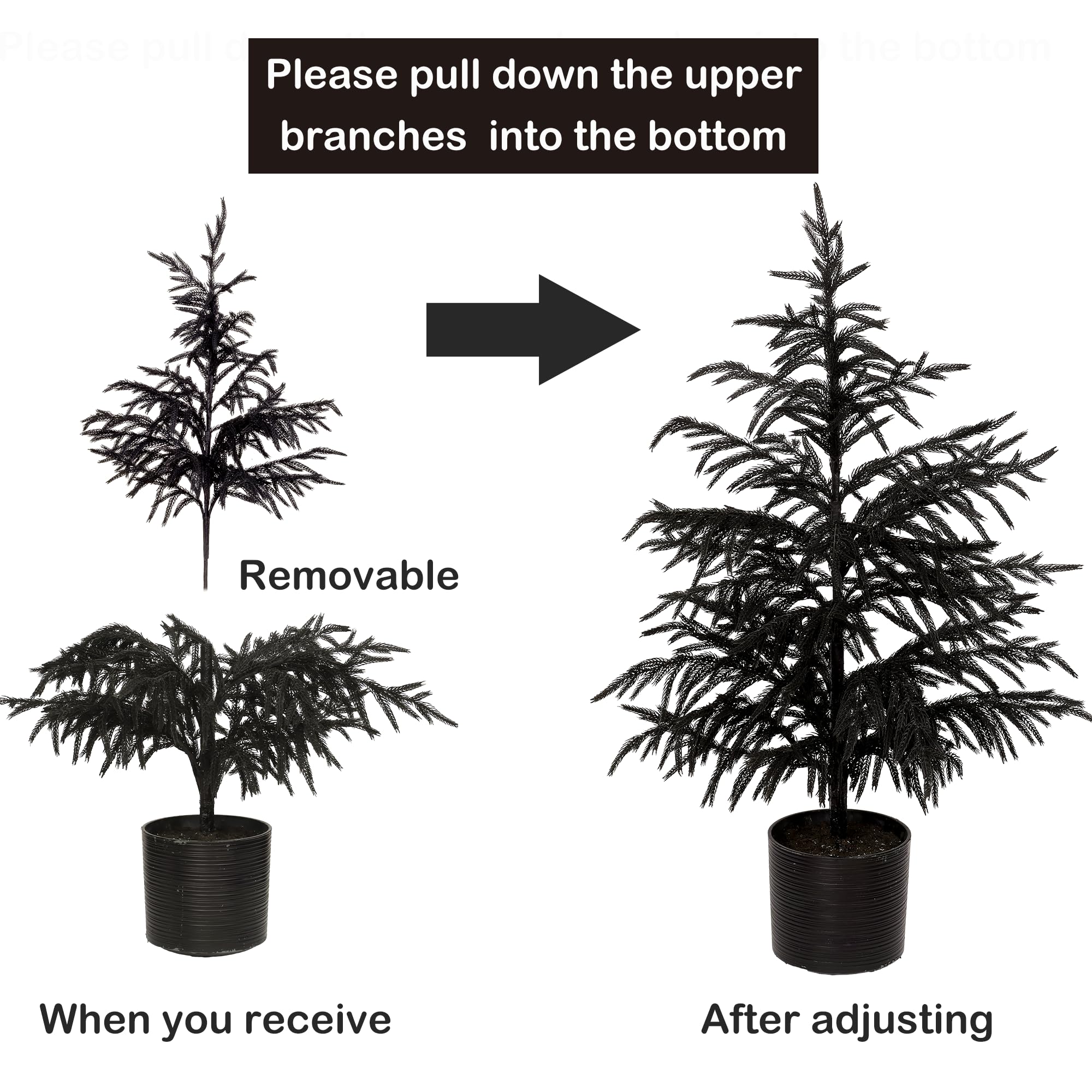 36 Black Christmas Tree with Pot Norfolk Pine Tree Artificial Small Christmas Tree for Front Porch Outdoor Indoor Christmas Deco