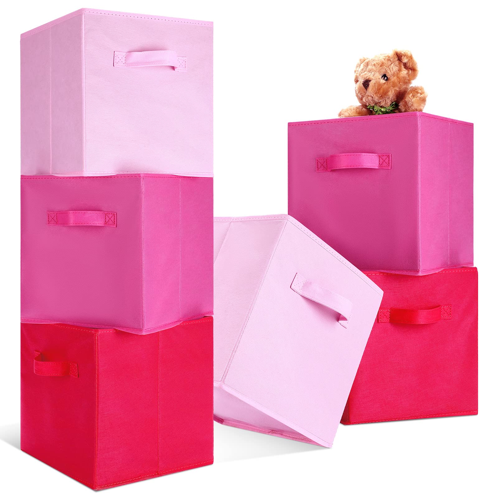 Karenhi 6 Pcs 11 X 10.5 X 10.5 Inch Fabric Storage Bins Storage Cubes Organizer With Handles Foldable Shelf Cube Baskets For Hom