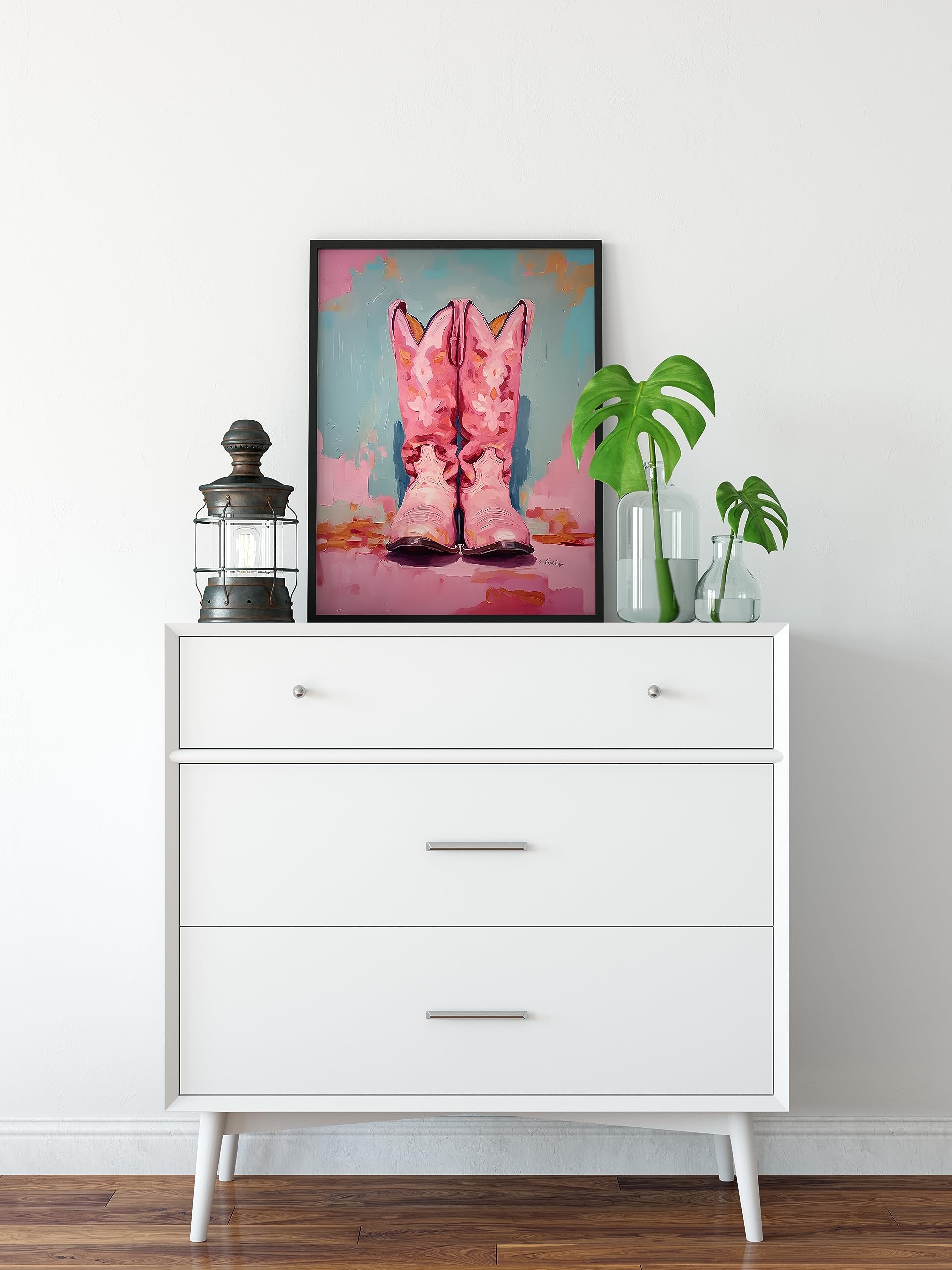 Twodays Pink Cowgirl Boots Room Decor, Girly Western Paintings For Apartment, Coastal Cowboy Boot Wall Art Prints For Teen Girls