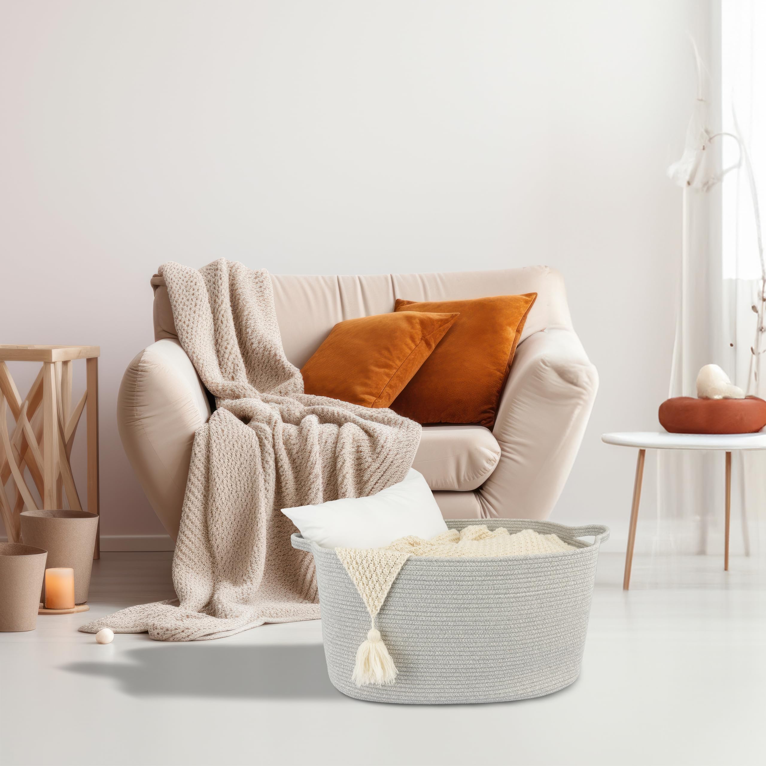 Xuanguo Large Rectangle Blankets Basket Living Room 22''X17''X12'' Woven Cotton Rope Storage Basket For Nursery Toy Basket For K