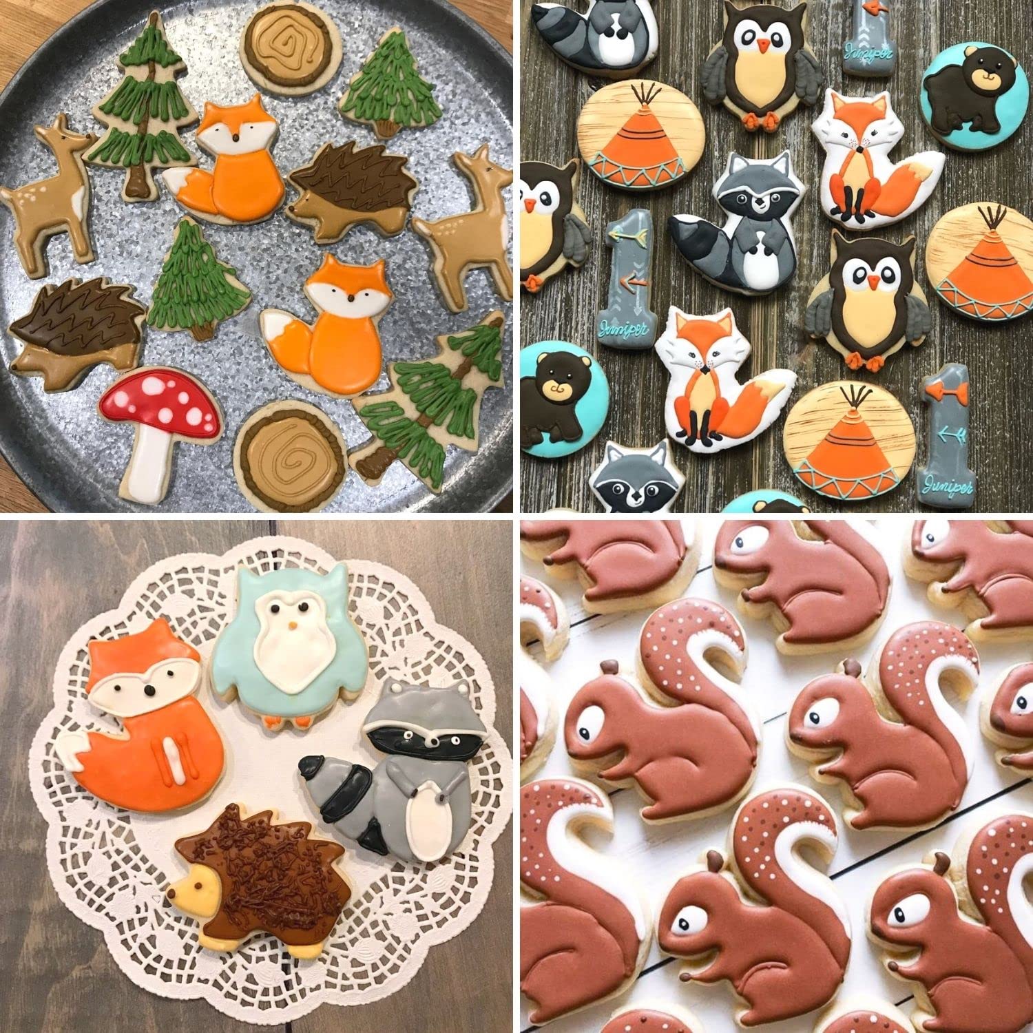 Kaishane 5 Pieces Animals Cookie Cutters Shapes For Baking Fox,Owl,Rabbit,Squirrel And Hedgehog Shape Woodland Cookie Cutter Set