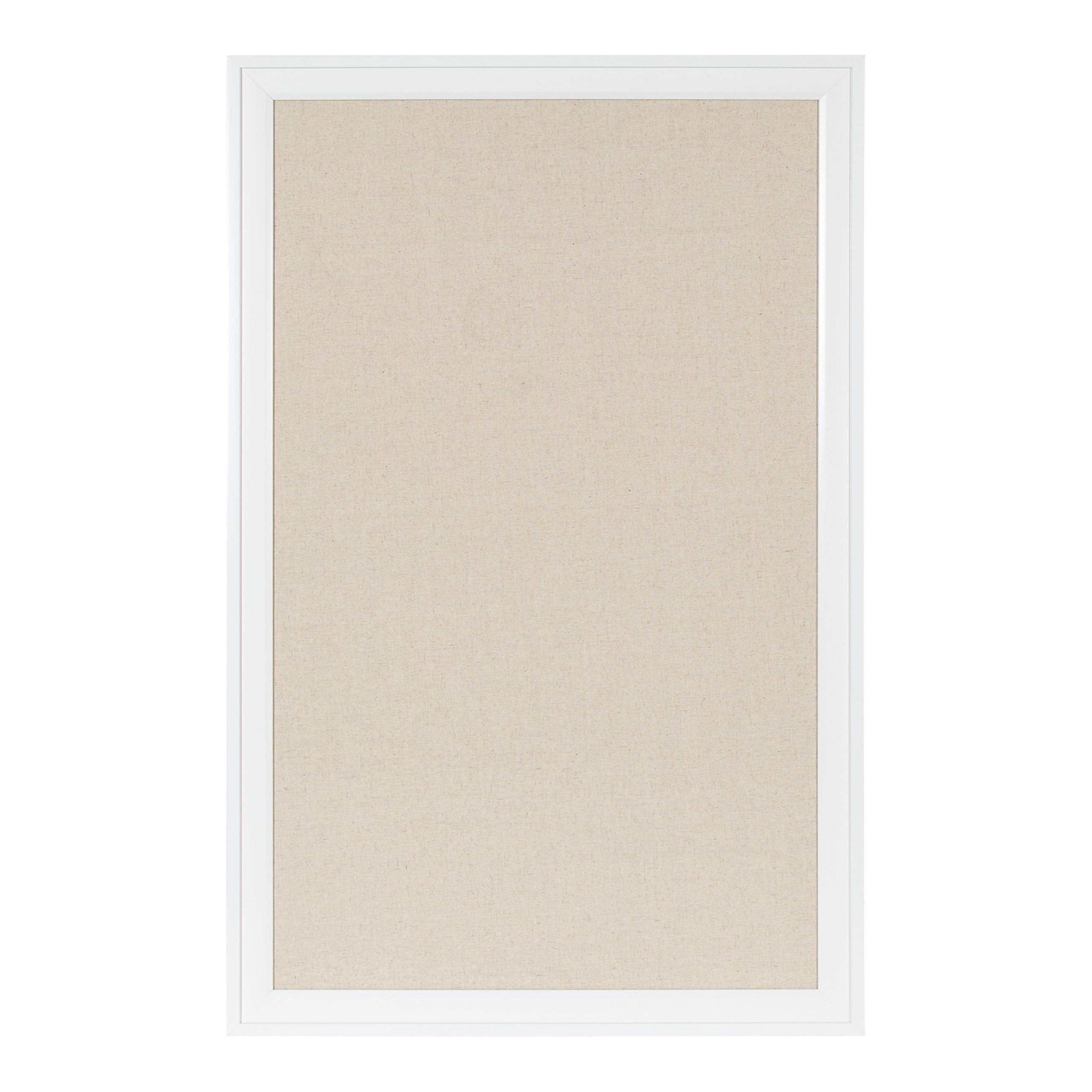 DesignOvation Bosc Framed Natural Linen Fabric Pinboard, 27.5x43.5, White